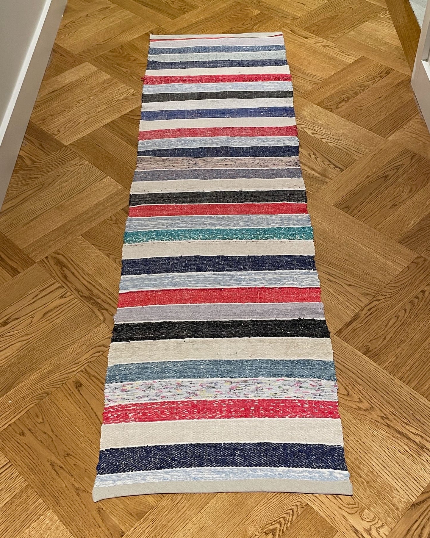 long rag rug striped floor runner cotton trasmatta washable kitchen hall bath carpet mat red blue