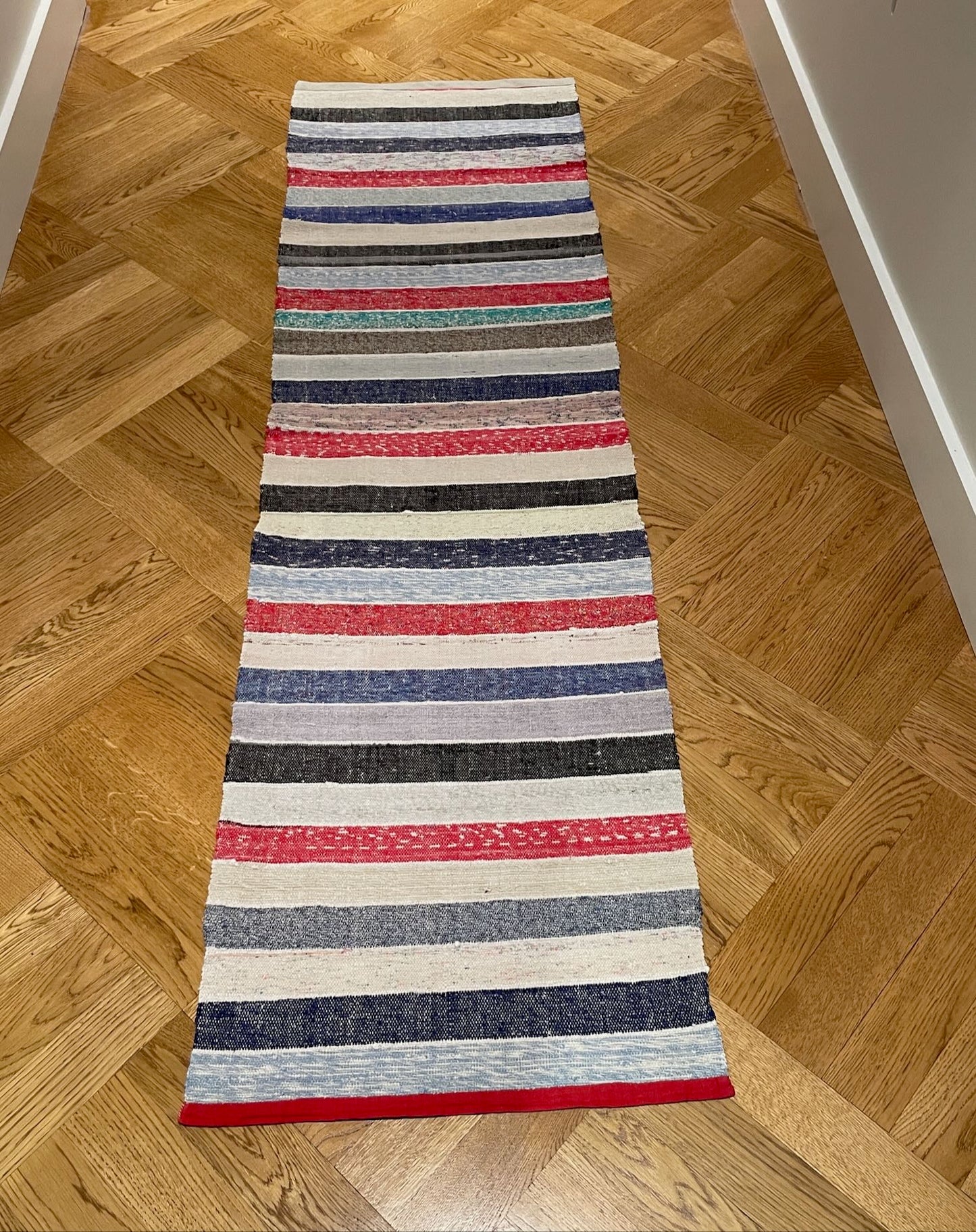 red blue grey striped rag rug floor runner trasmatta mat kitchen carpet bath washable cotton