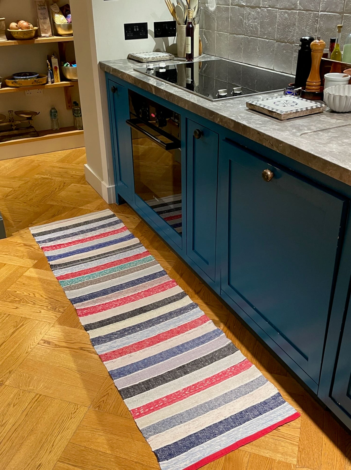 red blue grey striped rag rug floor runner trasmatta mat kitchen carpet bath washable cotton