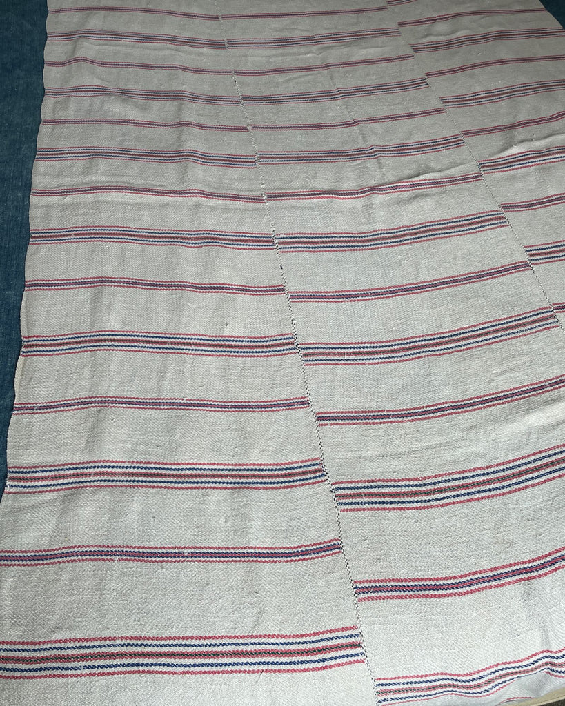 vintage rustic hemp sofa throw striped cream red blue bedcover upholstery curtain fabric home loomed