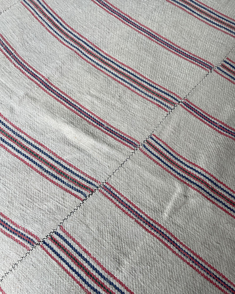 vintage rustic hemp sofa throw striped cream red blue bedcover upholstery curtain fabric home loomed