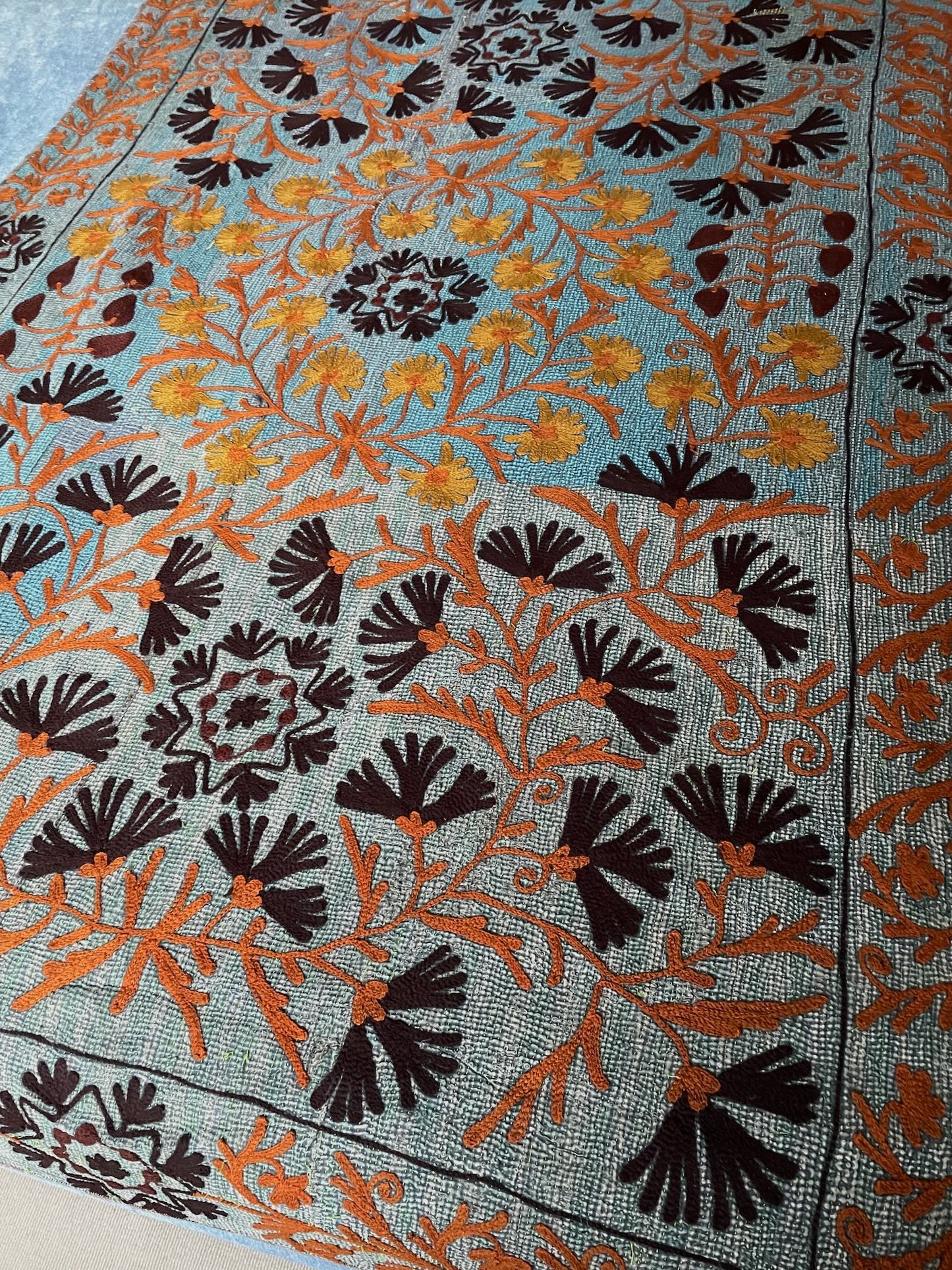 blue rust indigo sofa throw embroidered suzani quilt cotton comforter blanket washable single