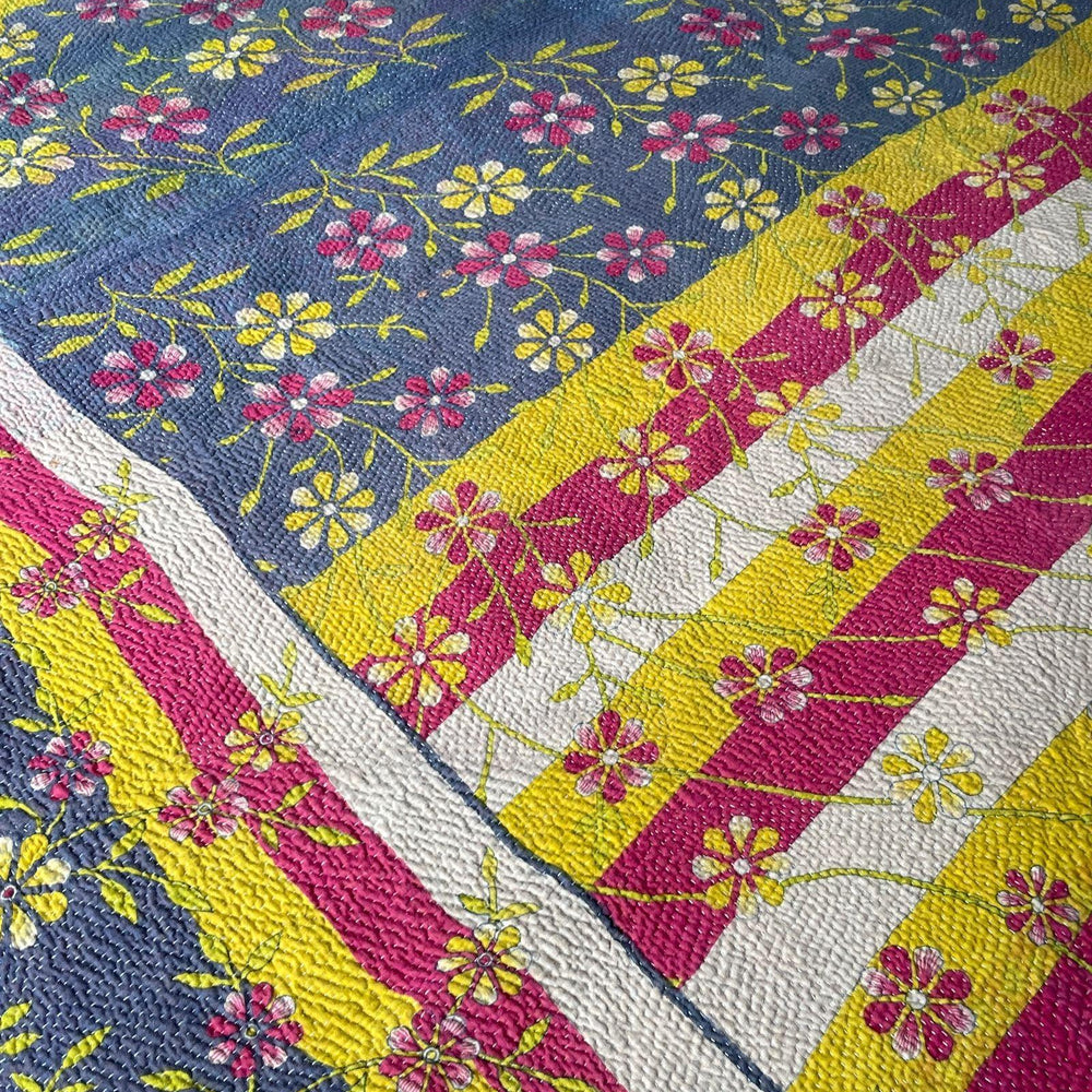 
                  
                    grey yellow pink daisy patterned kantha quilt cotton bedspread large sofa throw handmade washable
                  
                