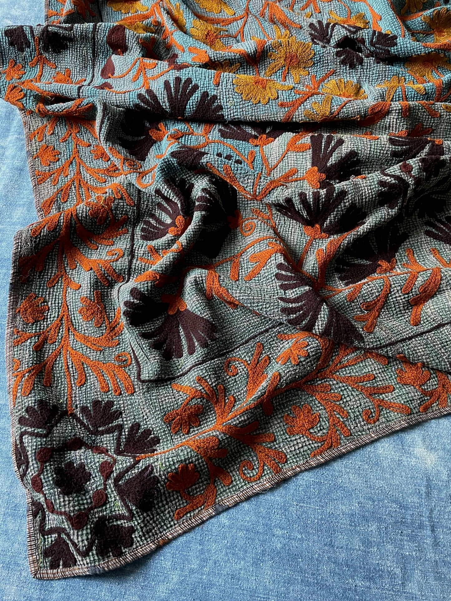 blue rust indigo sofa throw embroidered suzani quilt cotton comforter blanket washable single