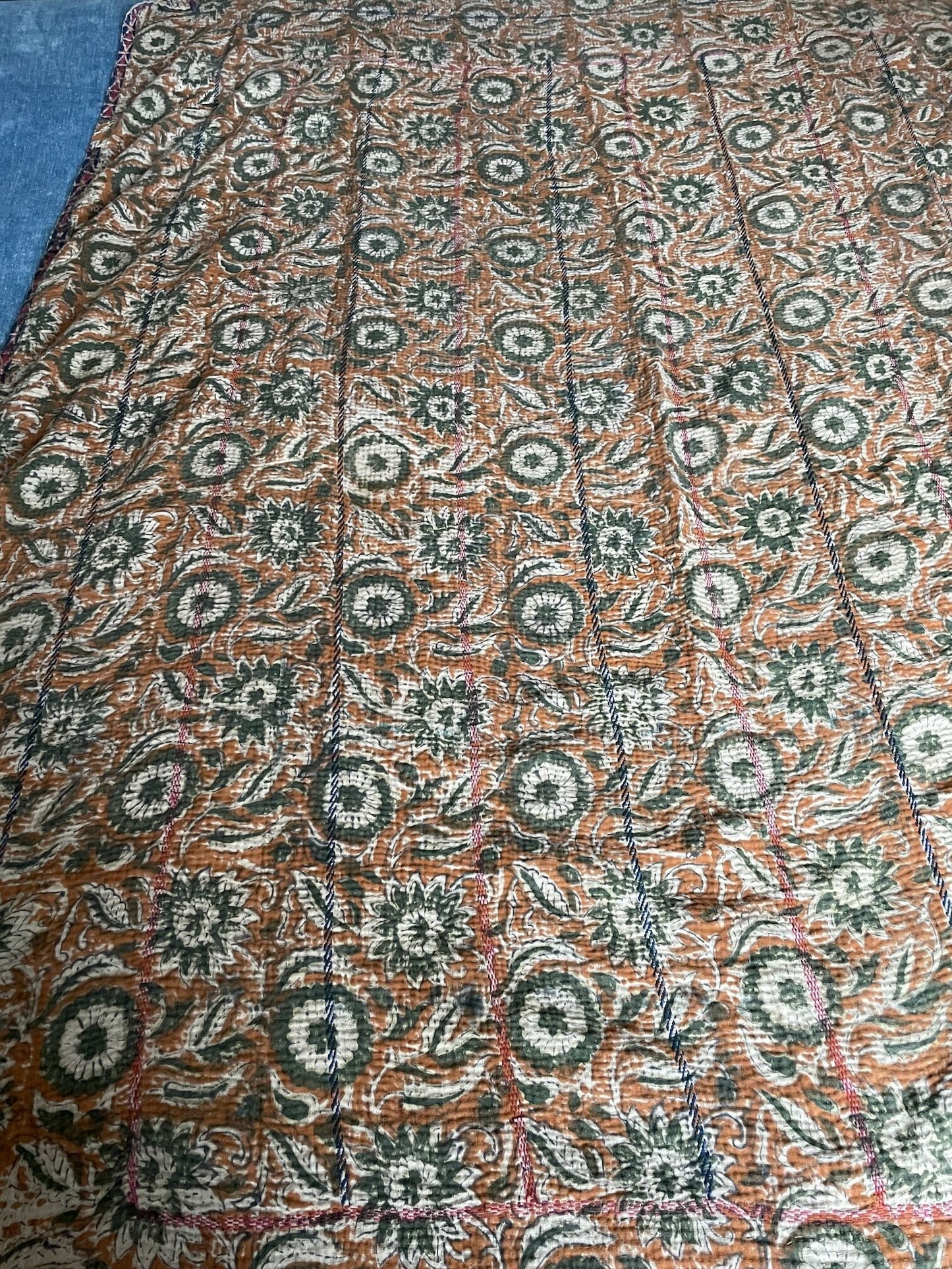 
                  
                    brown green block print sofa throw cotton comforter blanket quilt hand made kantha washable small
                  
                