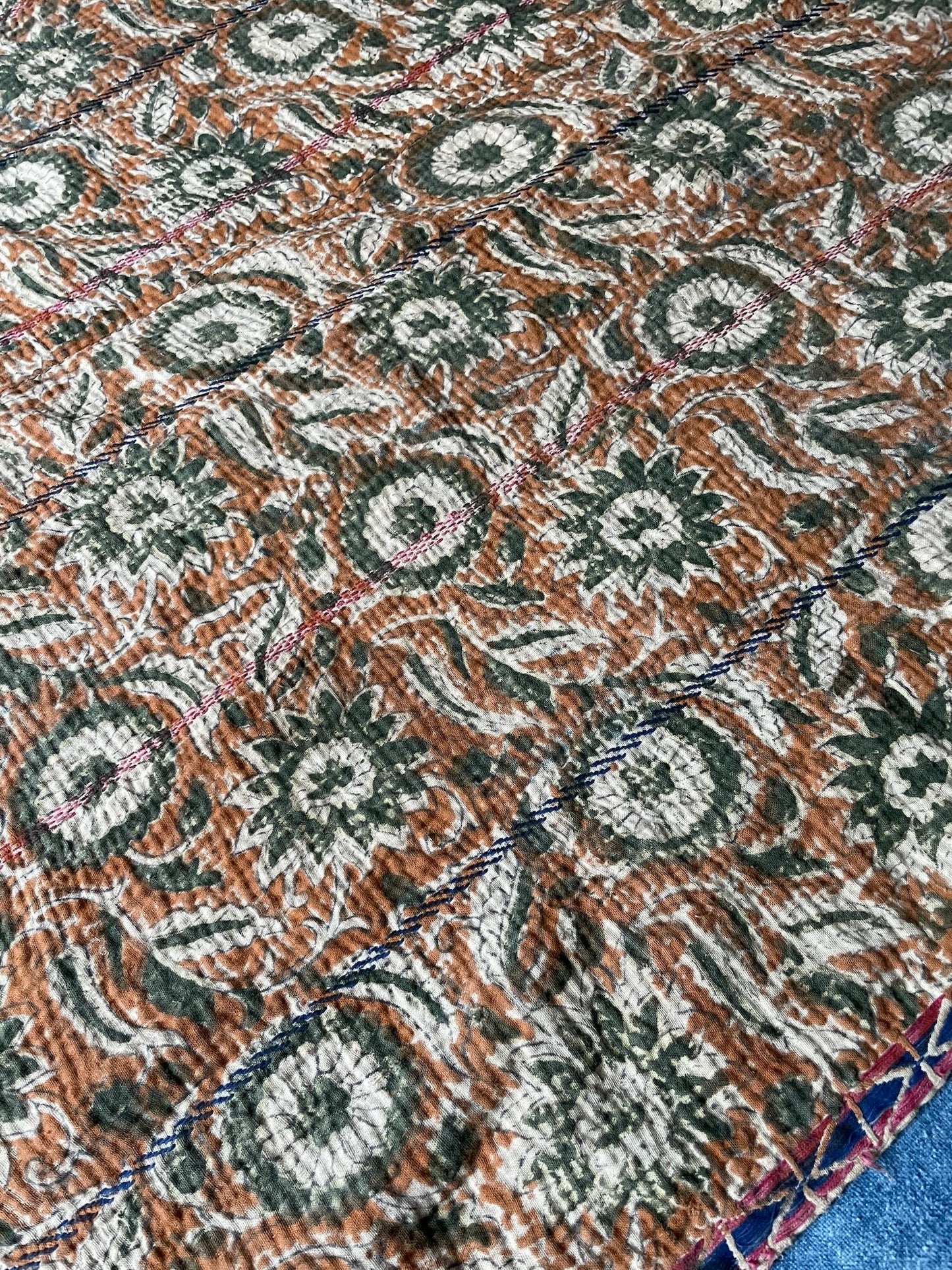 
                  
                    brown green block print sofa throw cotton comforter blanket quilt hand made kantha washable small
                  
                