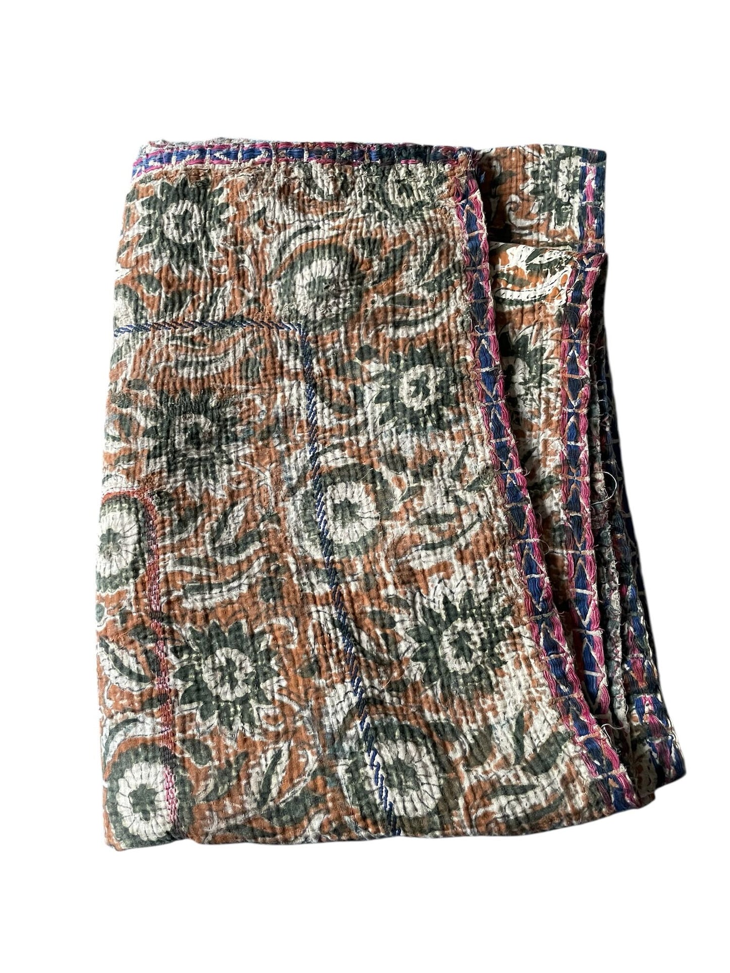 
                  
                    brown green block print sofa throw cotton comforter blanket quilt hand made kantha washable small
                  
                