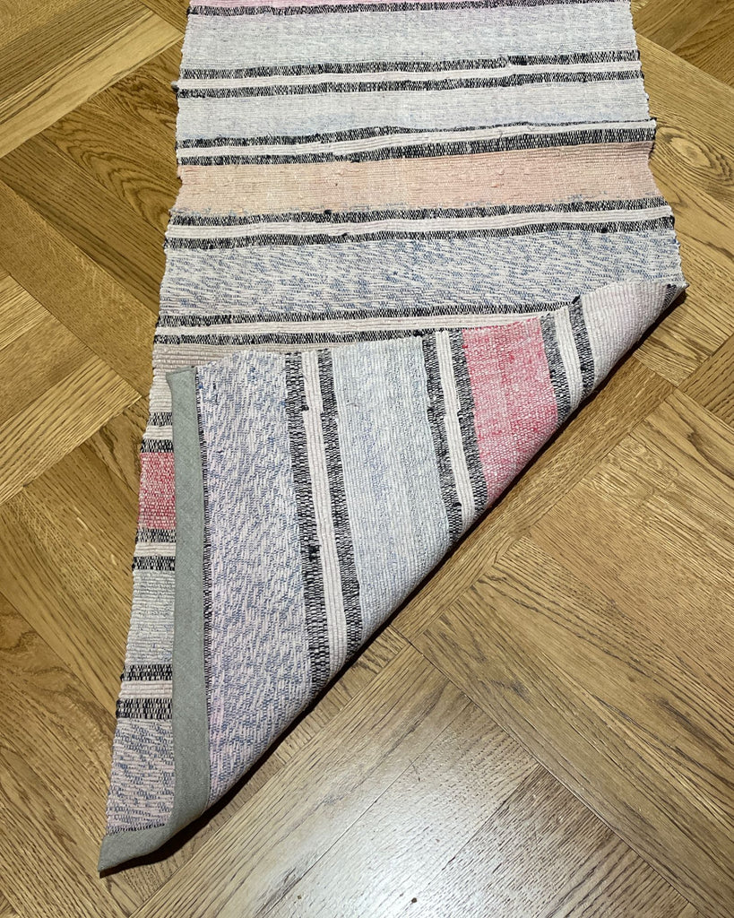 blue red grey striped cotton floor runner vintage rag rug kitchen mat bathroom carpet small