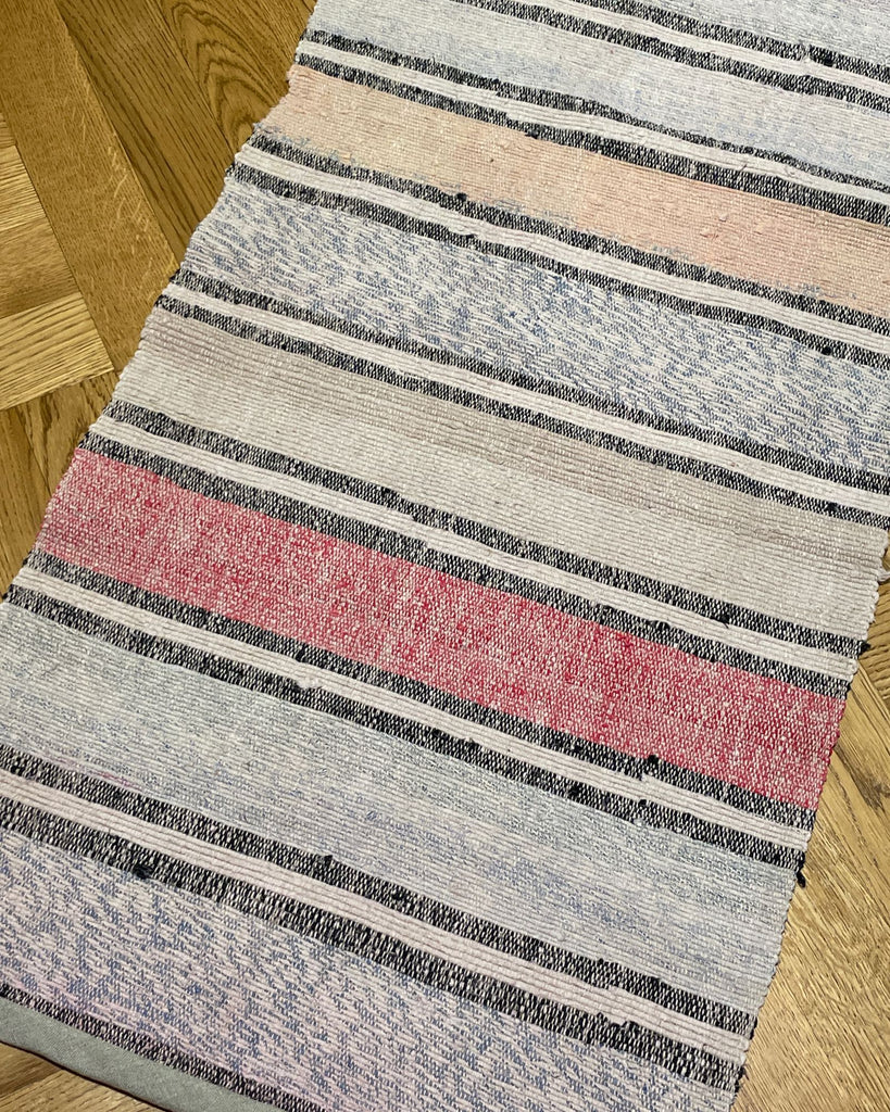 blue red grey striped cotton floor runner vintage rag rug kitchen mat bathroom carpet small