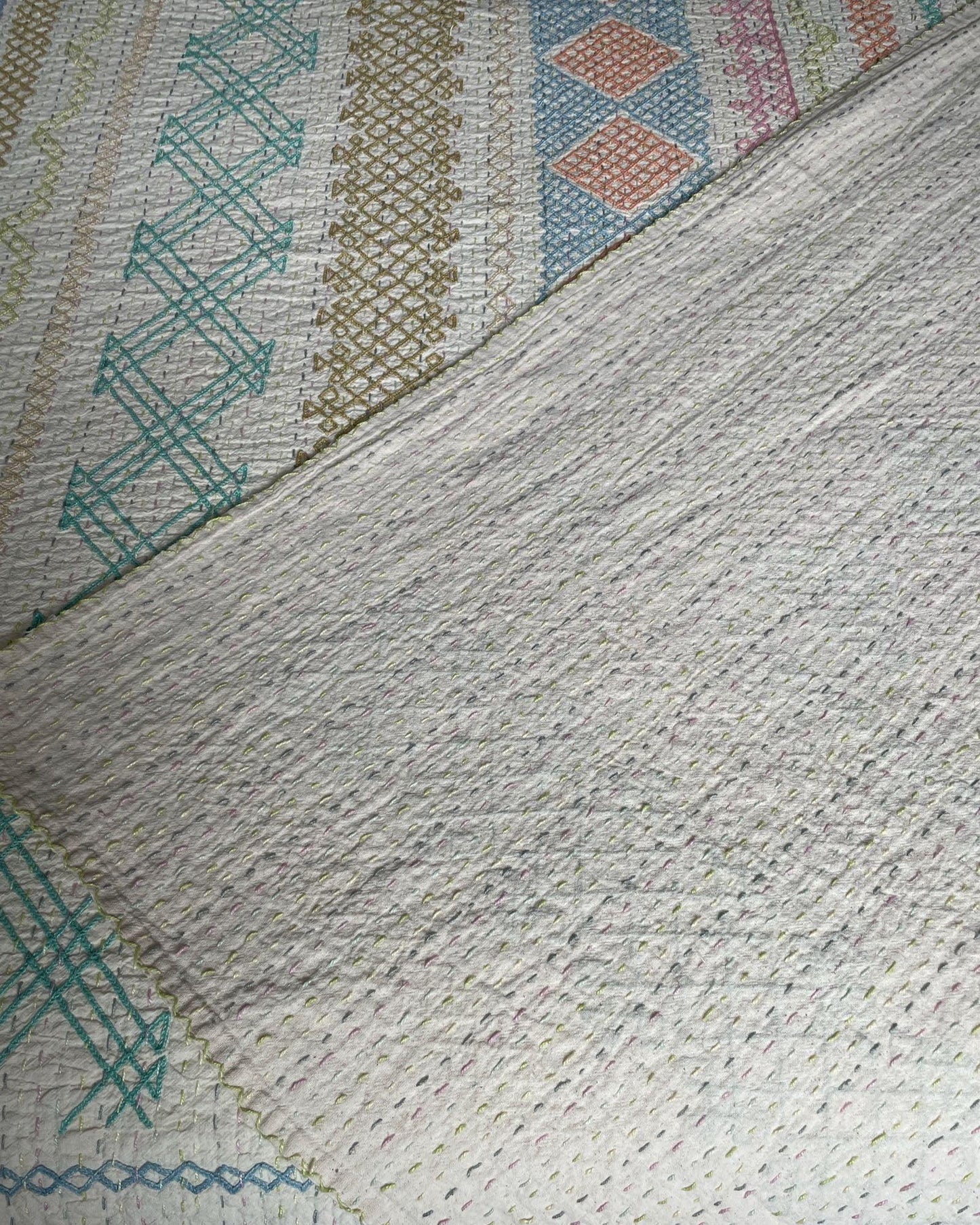 
                  
                    embroidered ralli kantha quilt pastel colour bedspread cotton comforter large king size bedcover
                  
                