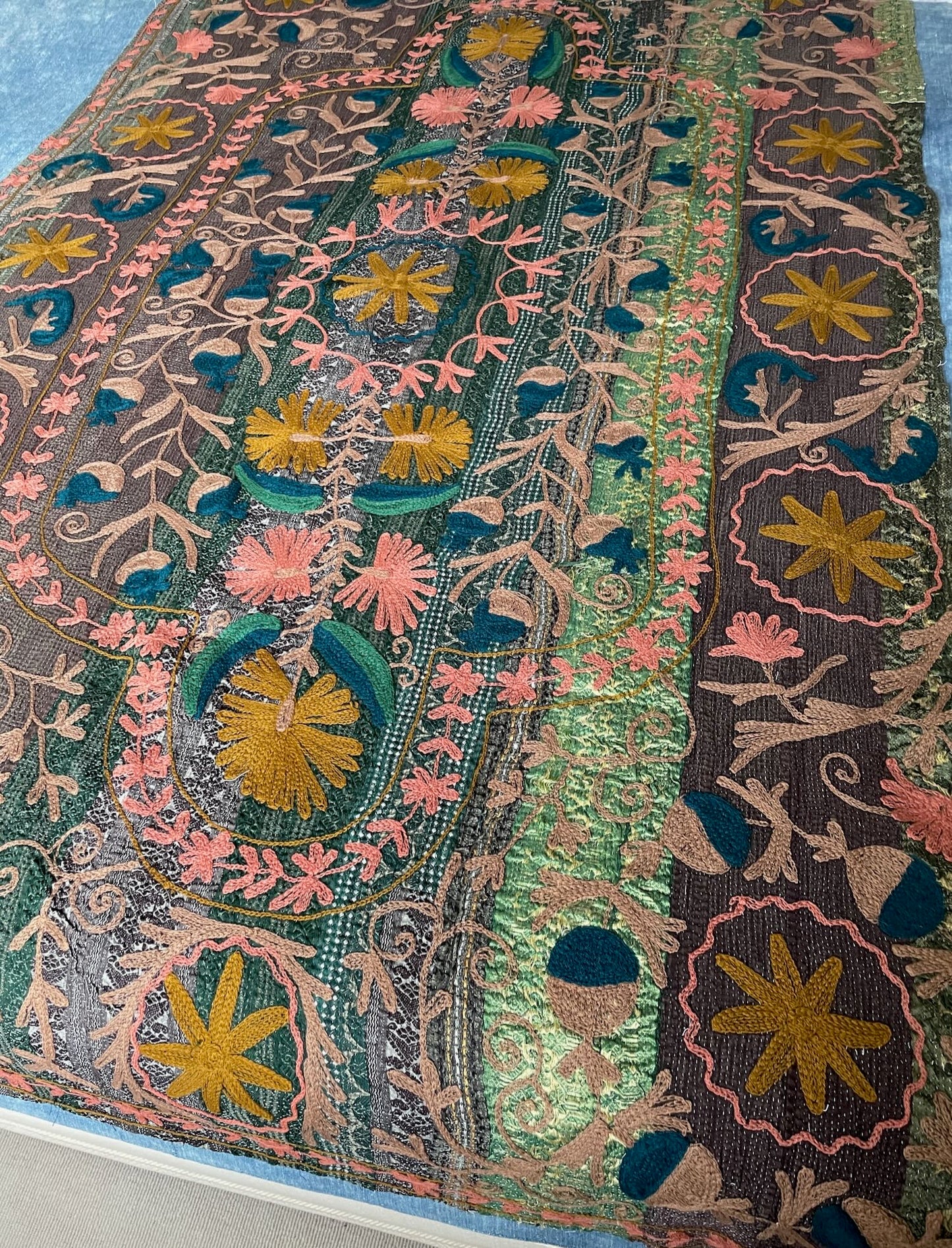 green pink blue suzani quilt sofa throw kantha bedspread small single double washable cotton