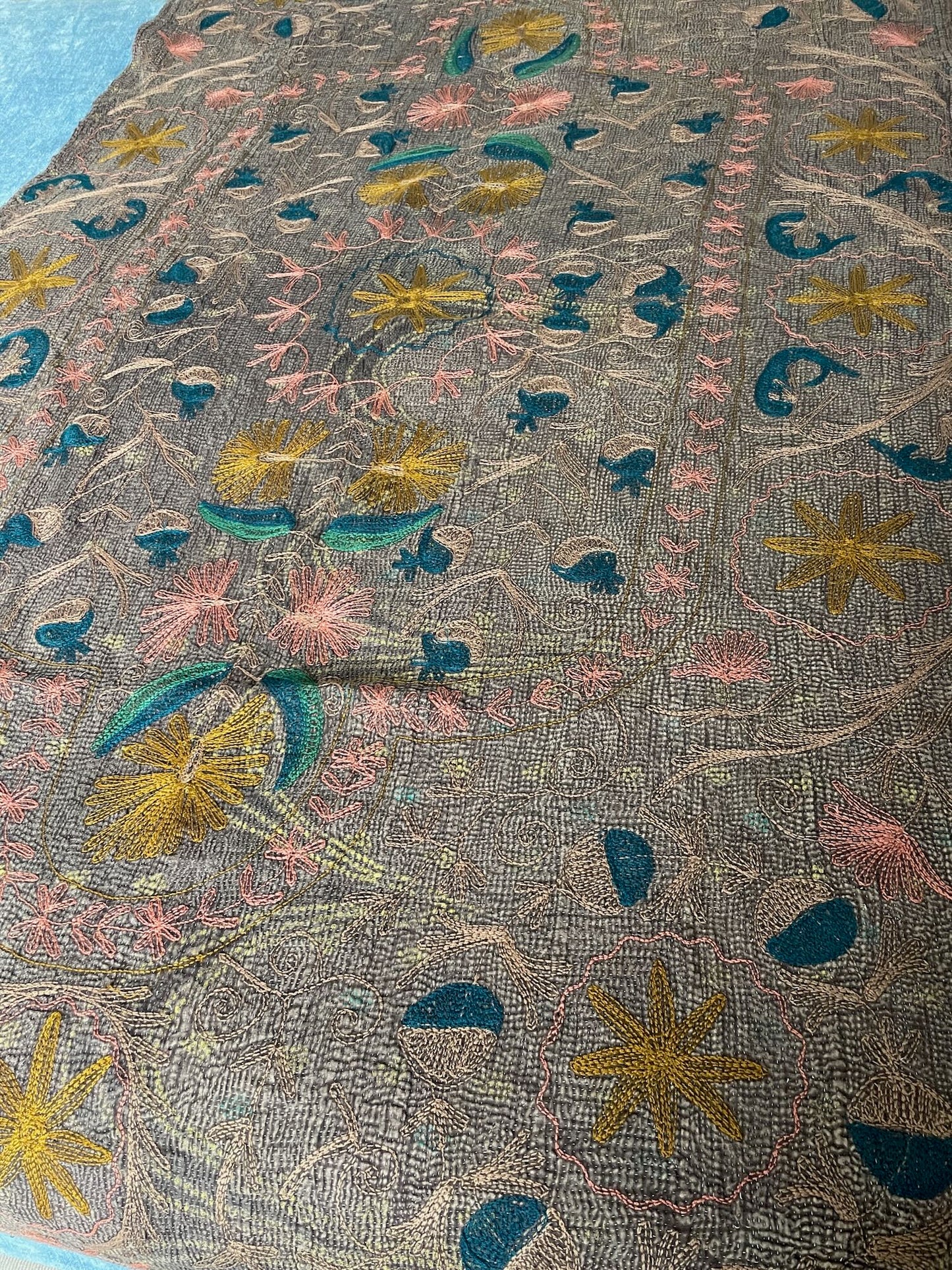 
                  
                    green pink blue suzani quilt sofa throw kantha bedspread small single double washable cotton
                  
                