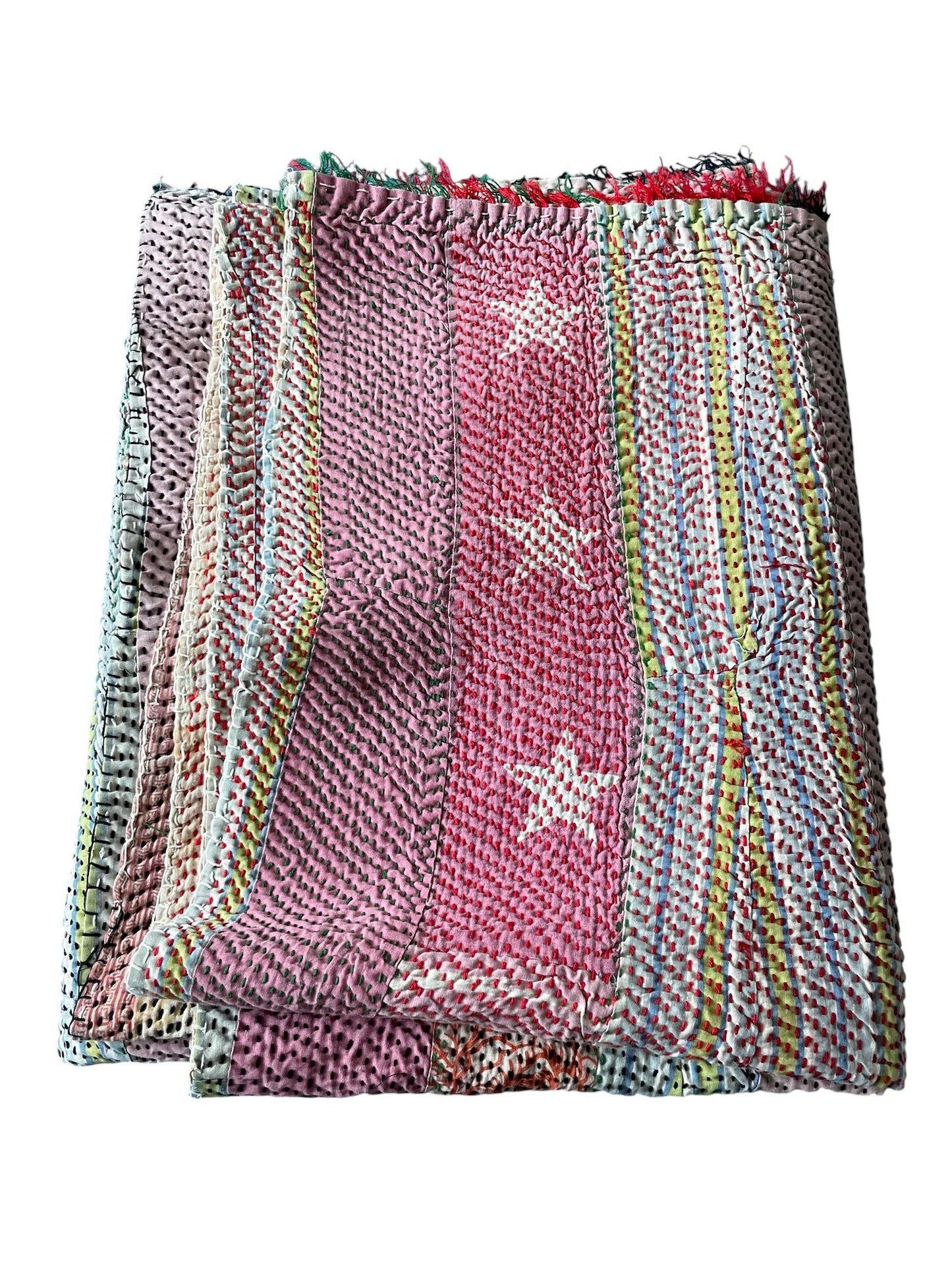 
                  
                    pink green yellow striped bedspread cotton kantha quilt washable comforter warm pretty sofa throw
                  
                