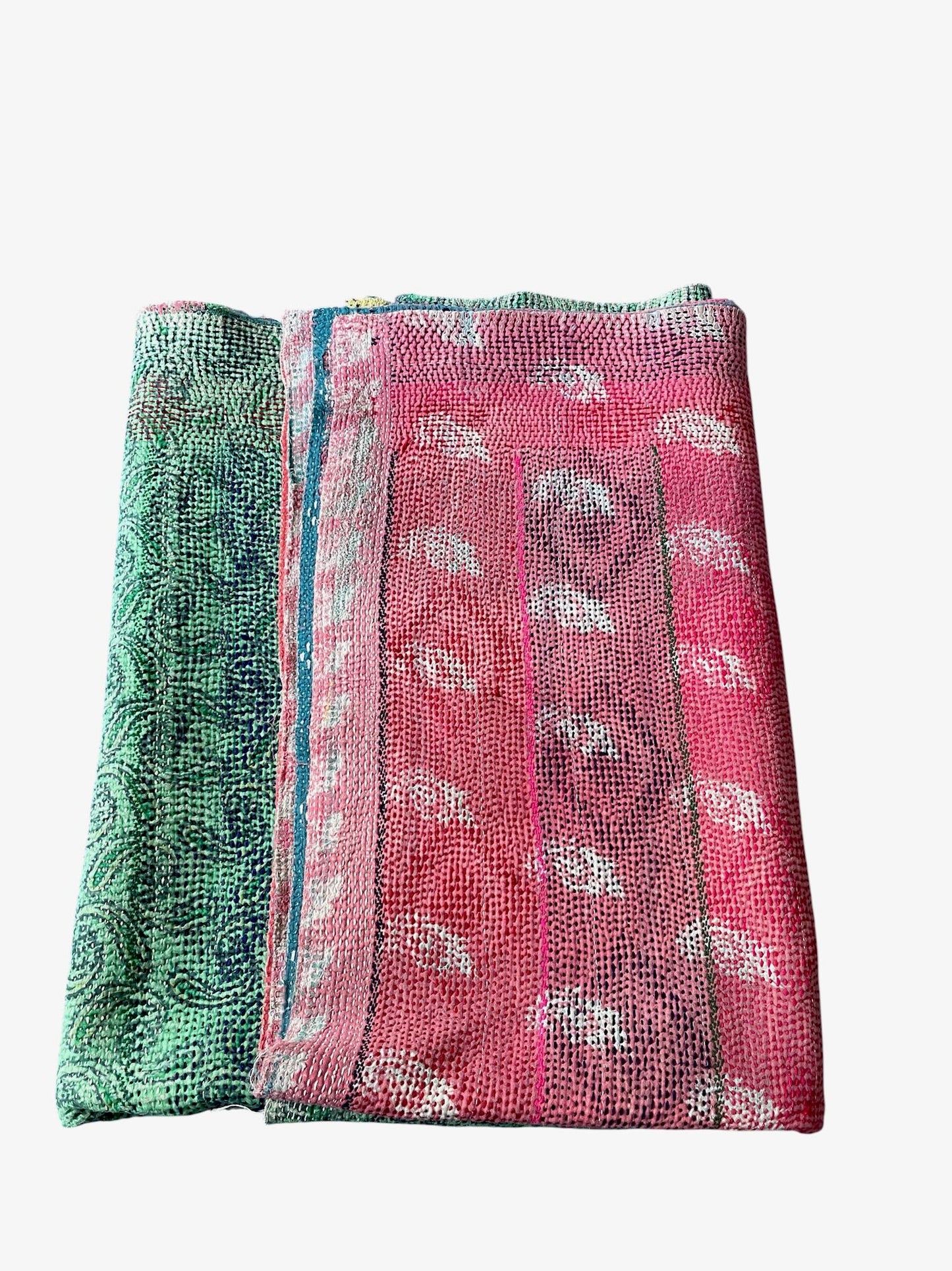 
                  
                    pink green patterned kantha quilt cotton bedspread large comforter washable hand stitched sofa throw
                  
                