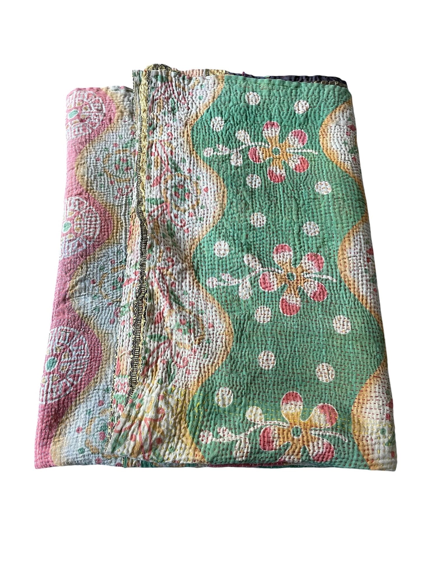 
                  
                    soft red green cotton bedspread large quilt hand stitched kantha quilt sofa throw washable light
                  
                
