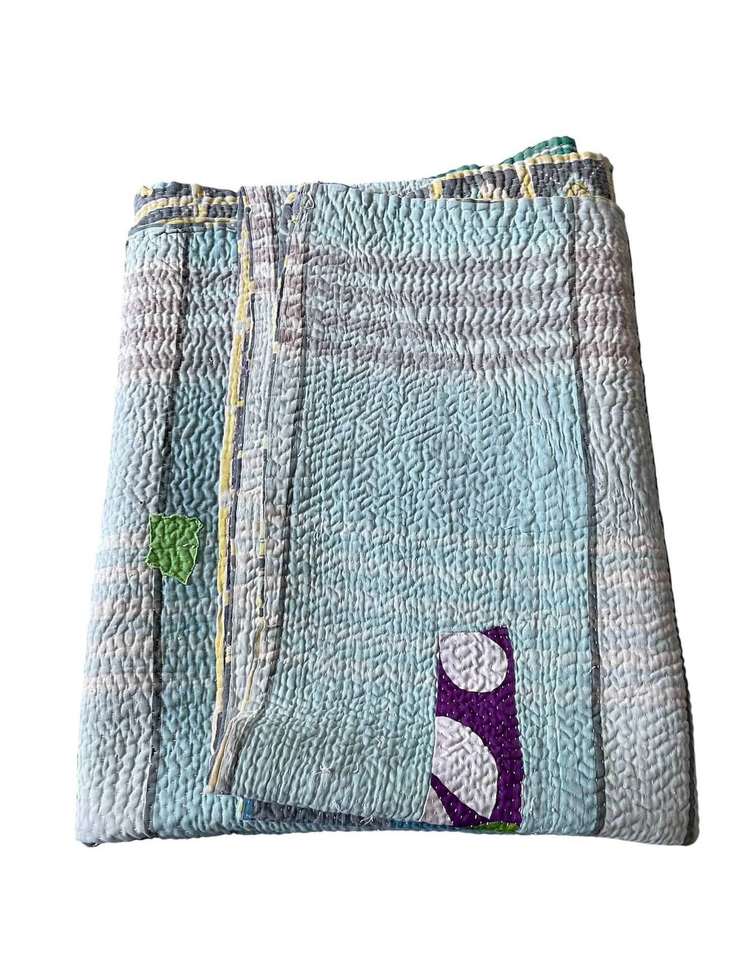 
                  
                    pale blue check ikat kantha quilt sofa throw cotton comforter hand stitched machine washable single
                  
                