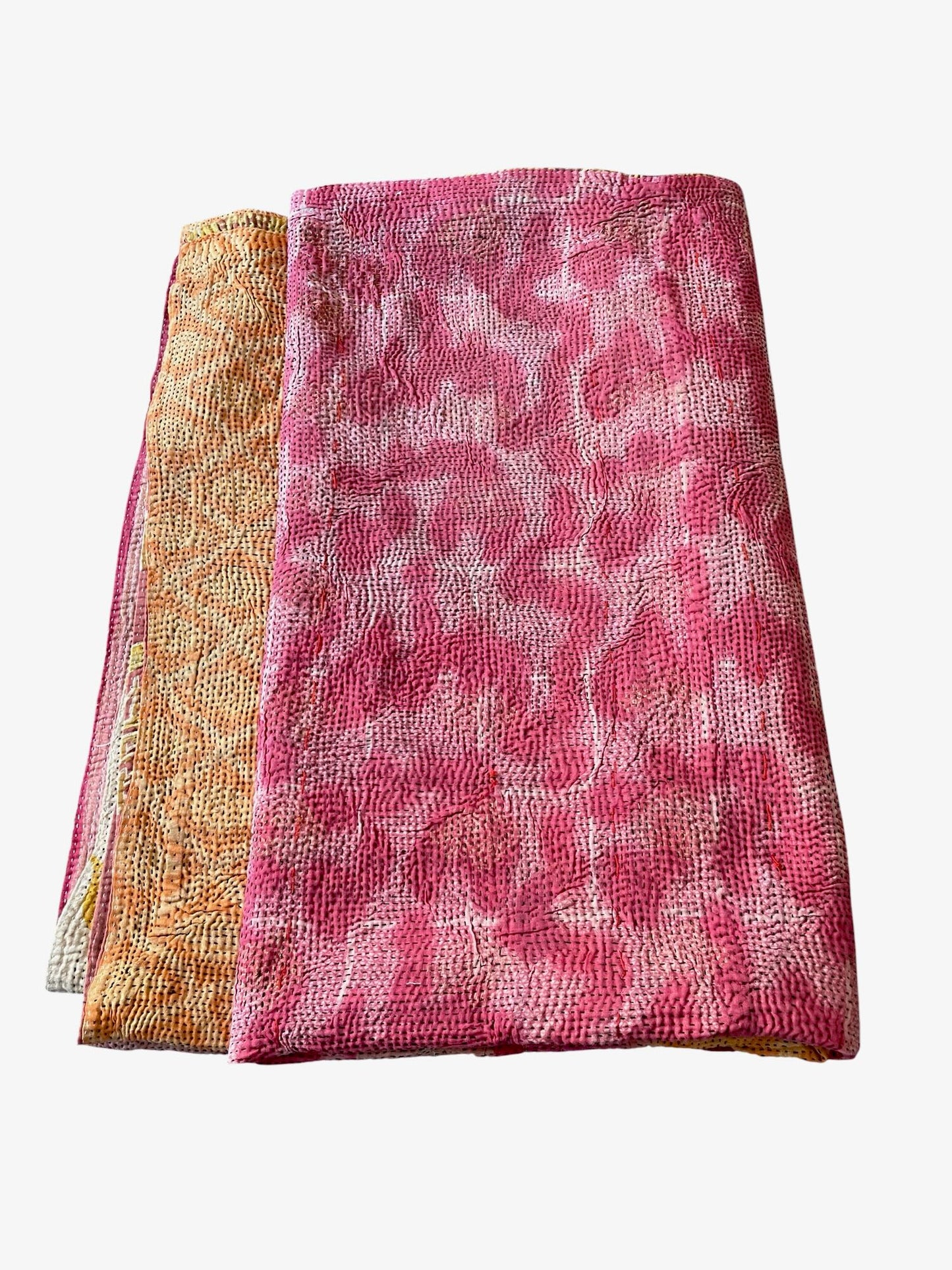 
                  
                    pink orange cotton bedspread hand stitched kantha quilt large single light washable comforter throw
                  
                