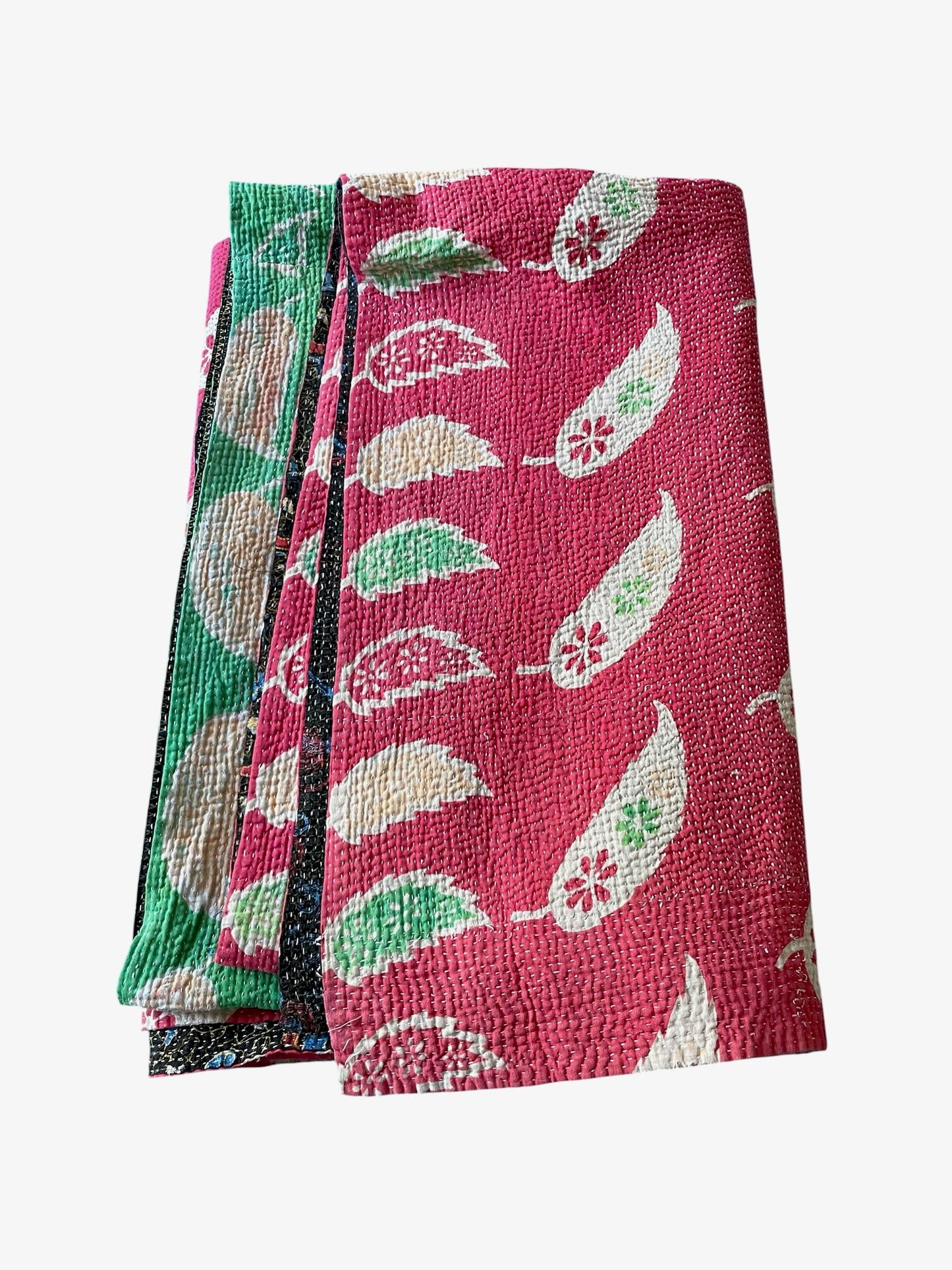 
                  
                    bright pink and green patterned cotton kantha quilt sofa throw bedspread washable comforter single
                  
                
