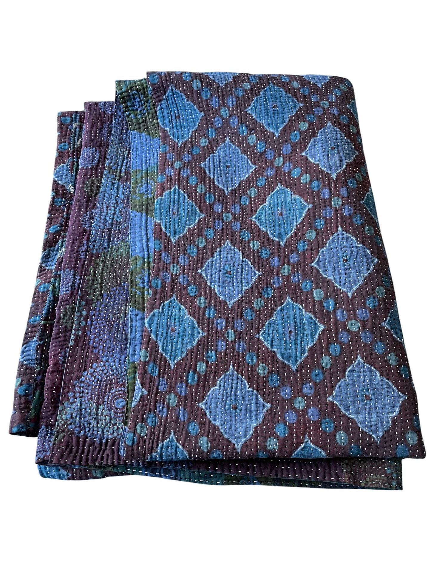 
                  
                    indigo blue patterned quilt block print kantha bedspread hand stitched washable cotton comforter
                  
                