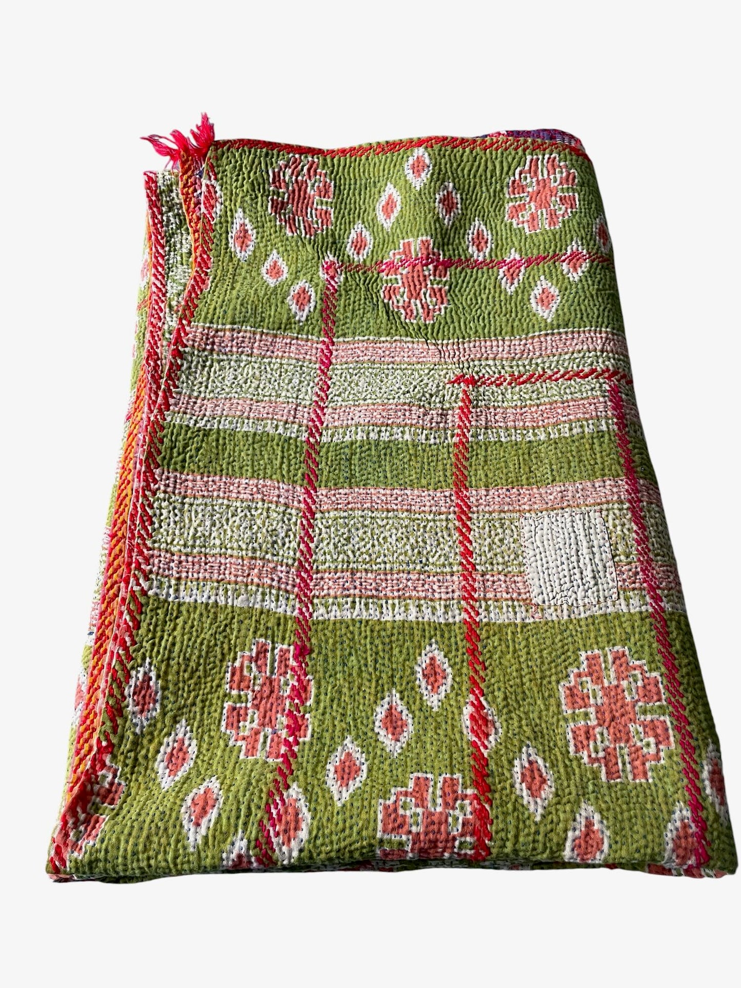 
                  
                    mossy green coral orange purple kantha bedspread cotton comforter single double washable quilt
                  
                