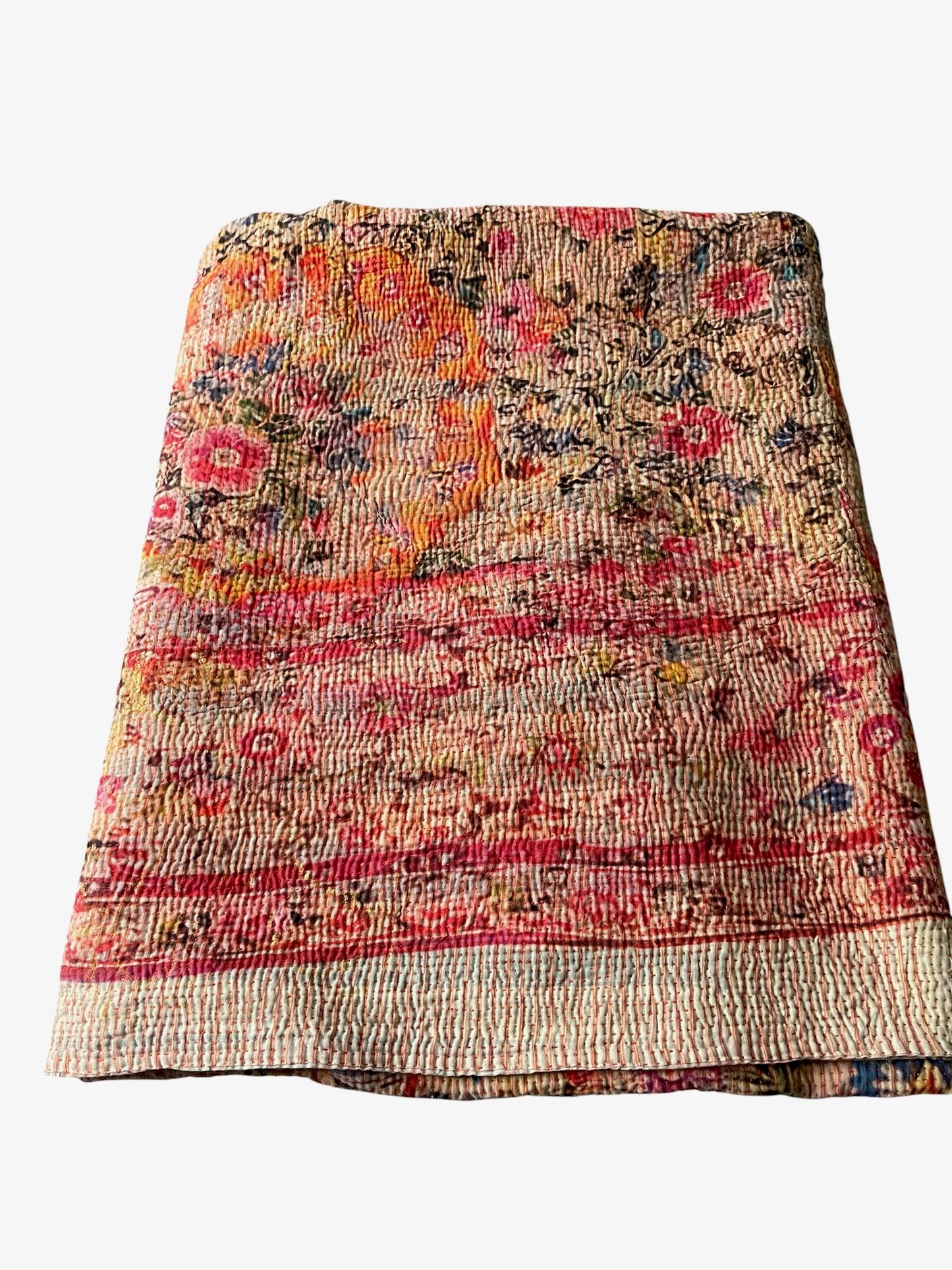 
                  
                    soft pink floral printed kantha quilt persian carpet design sofa throw single double size  washable
                  
                