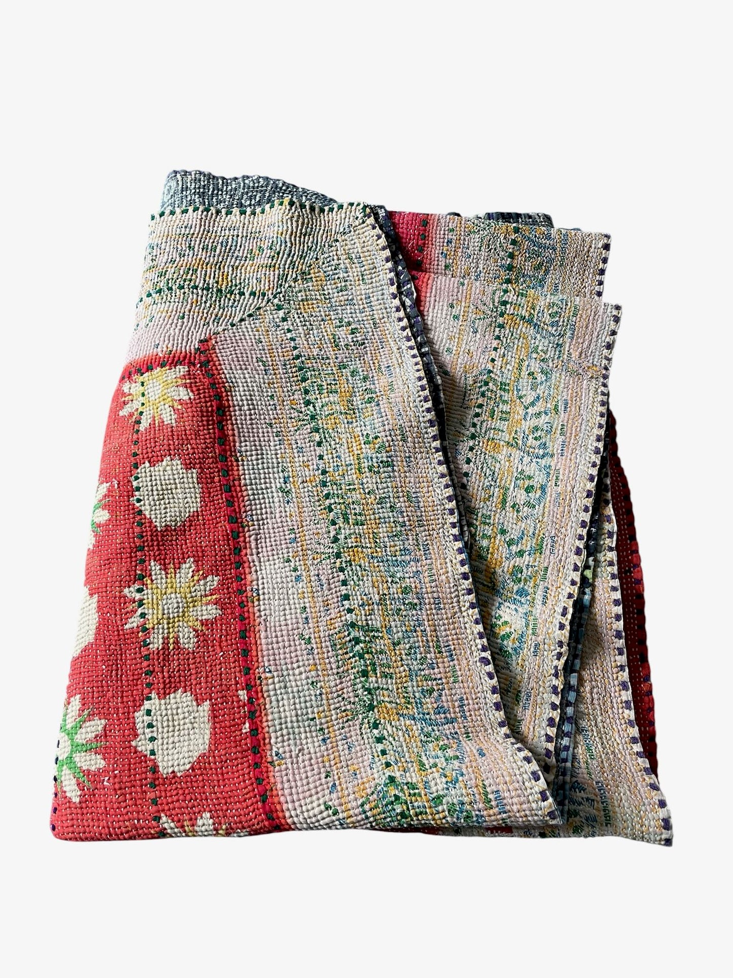 
                  
                    daisy patterned kantha quilt cotton red green pink bedspread hand stitched single washable comforter
                  
                