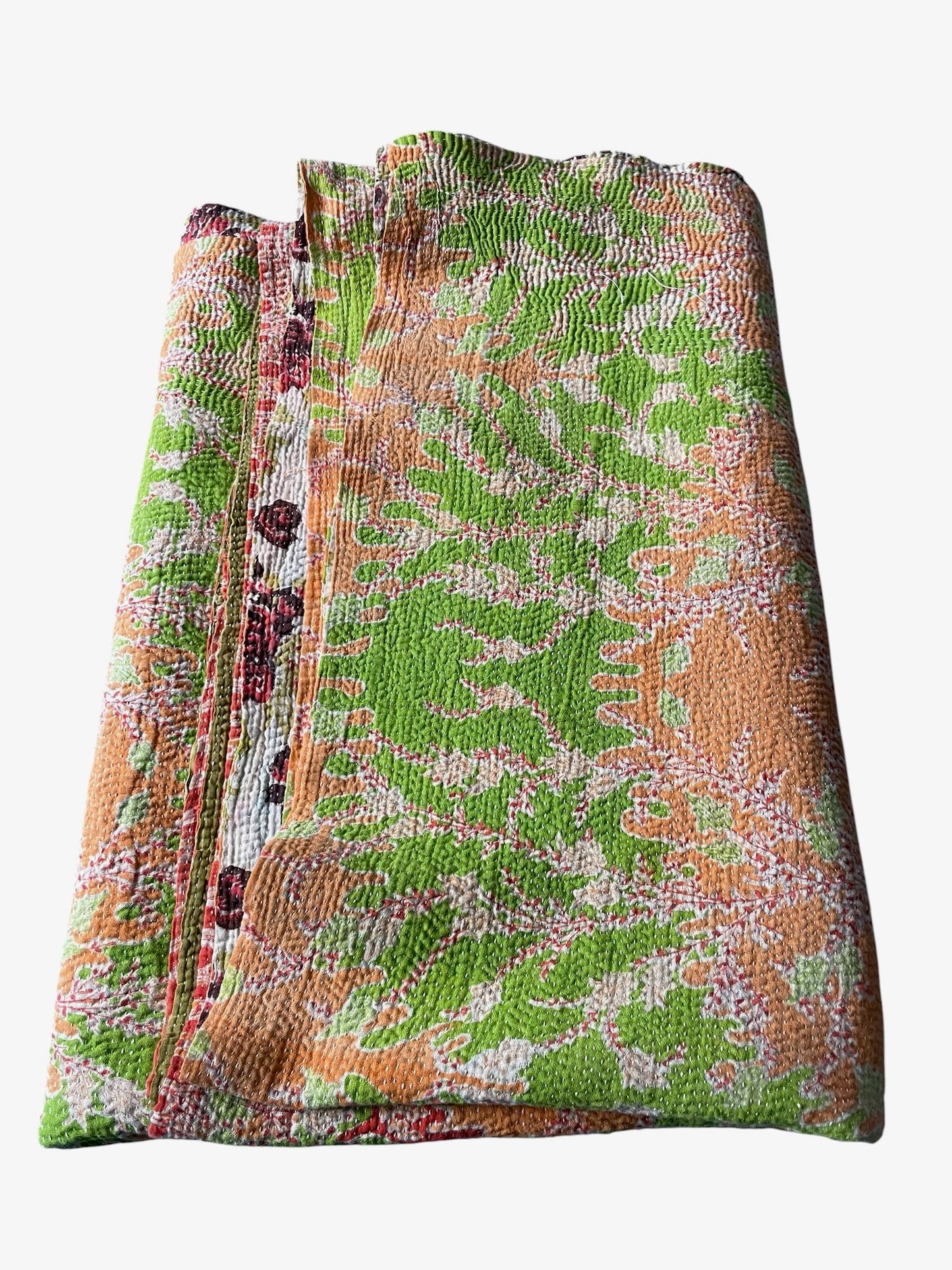 
                  
                    orange red green kantha quilt cotton single bedspread hand stitched machine washable uk sofa throw
                  
                