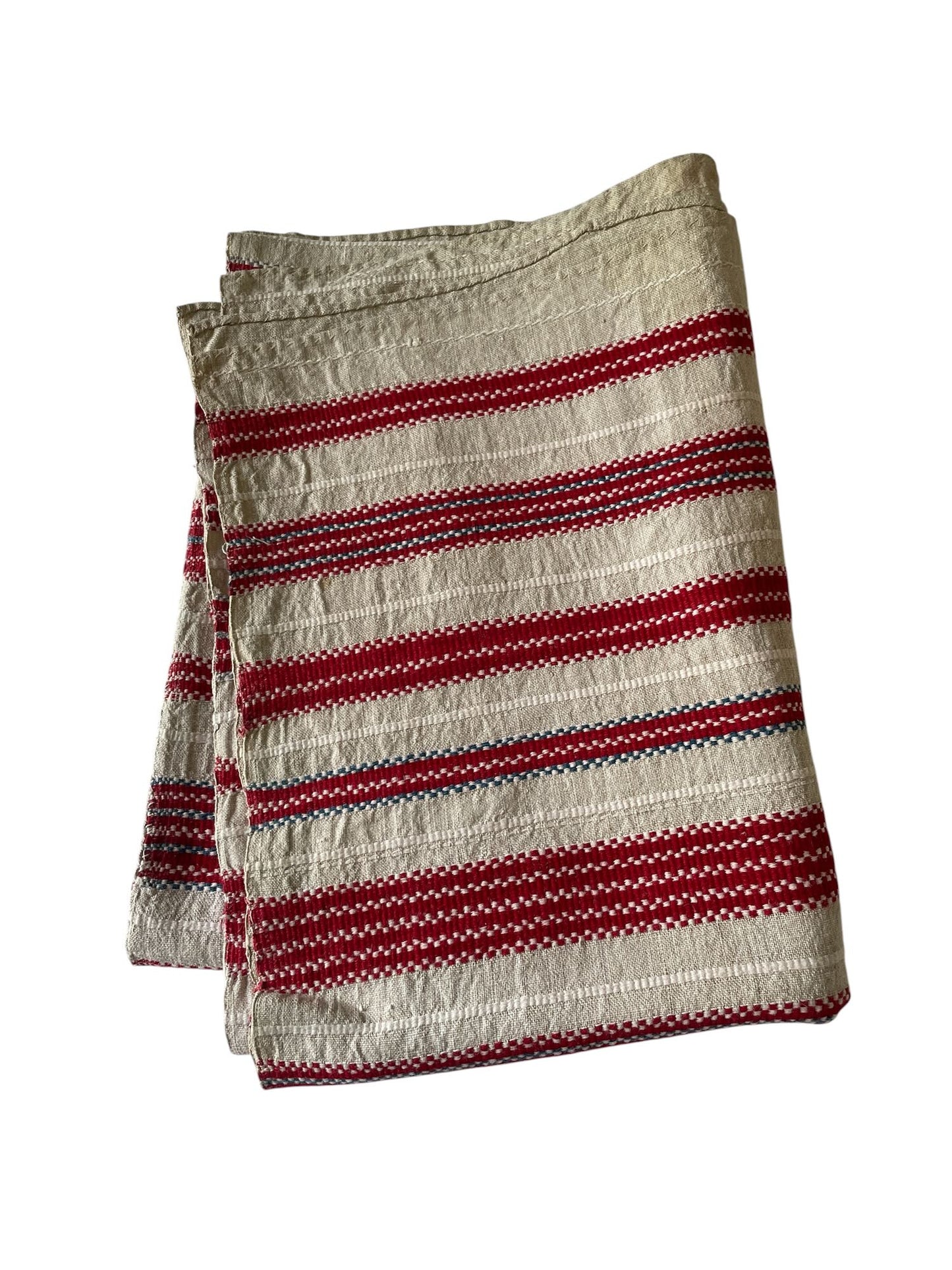 
                  
                    red white cream blue stripe woven textile east european upholstery fabric sewing material washable
                  
                