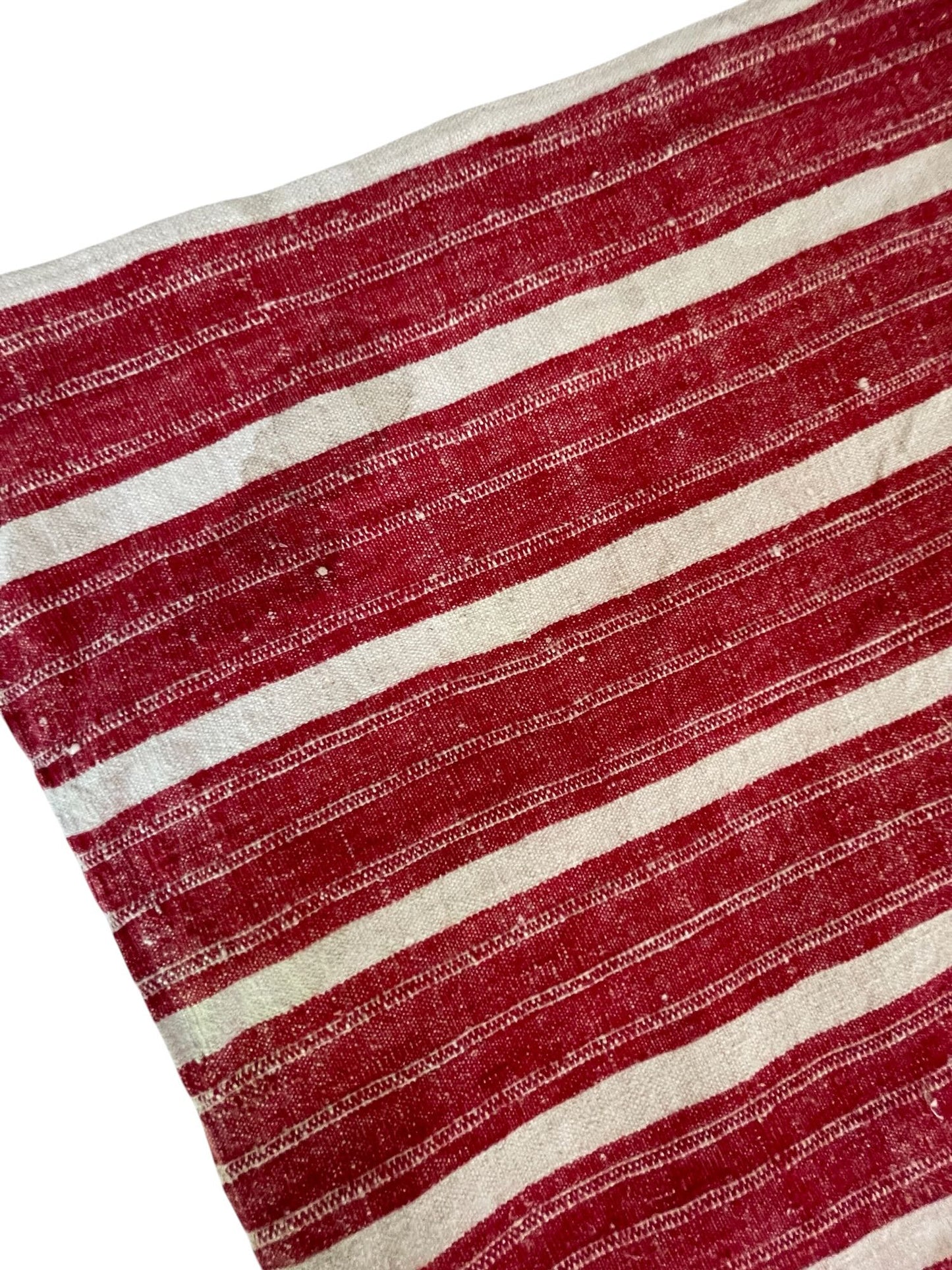 
                  
                    red white stripe woven fabric for upholstery or sewing projects. East European folk textile rustic.
                  
                