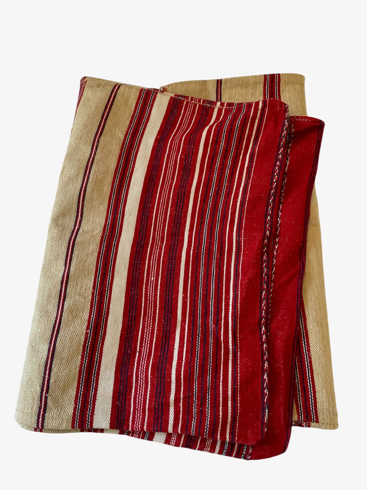red blue beige striped burlap pillow cover for upholstery cushions rustic east european textile