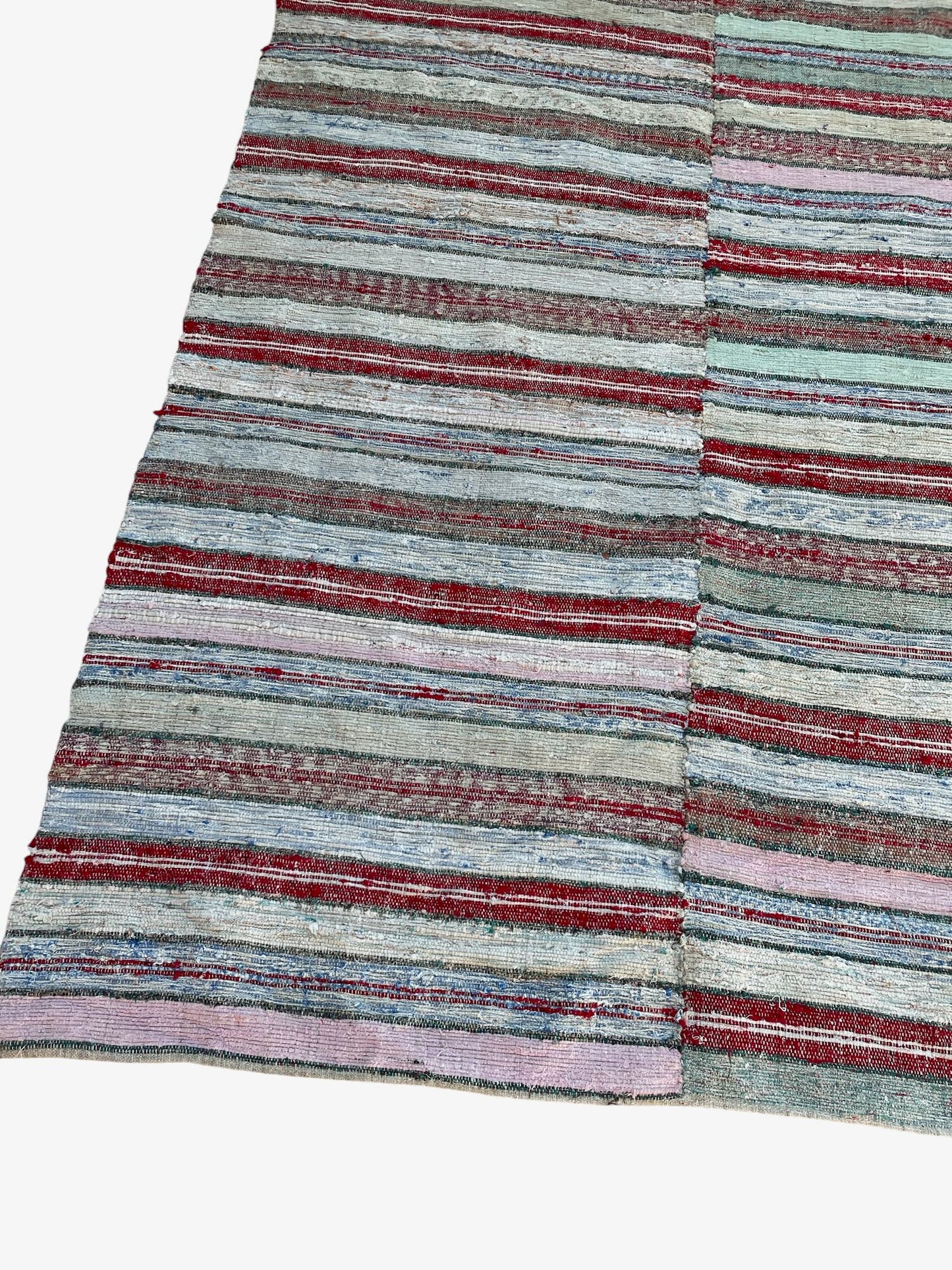 striped colourful rag rug vintage hungarian floor mat cotton washable pink blue grey 