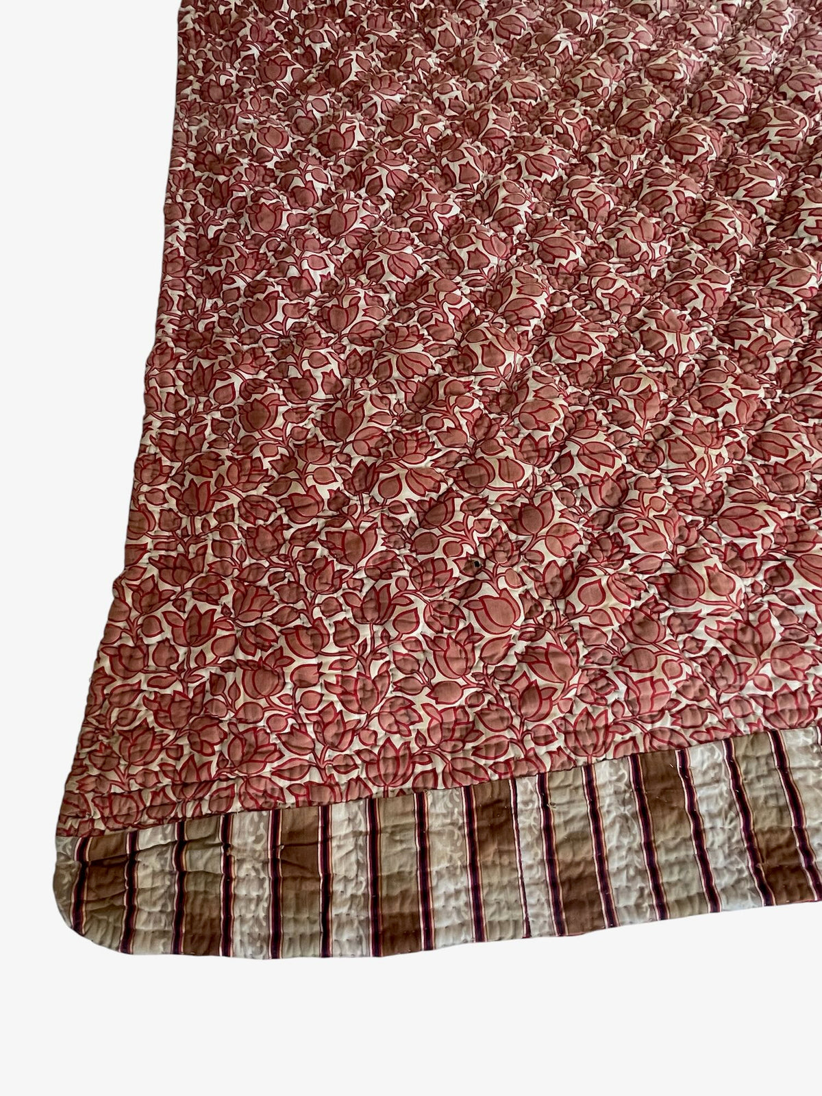 
                  
                    pink red brown floral antique french quilt provencal pique small cotton bedcover hand stitched
                  
                