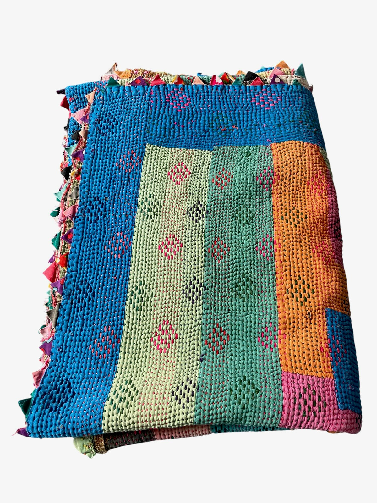 
                  
                    bright colourful patchwork blue green pink vintage kantha quilt single bedspread cotton throw 
                  
                