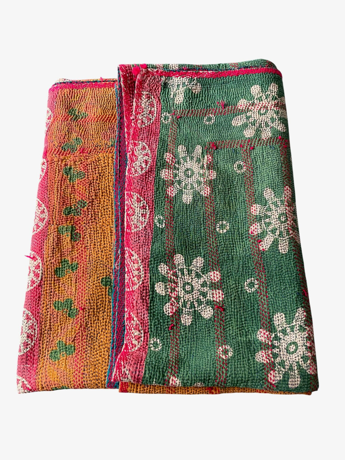 
                  
                    orange green floral kantha quilt vintage bedspread cotton washable comforter handstitched sofa throw
                  
                