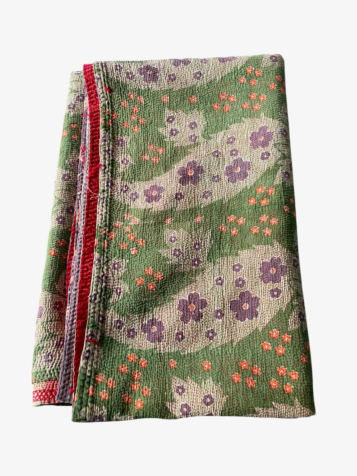 
                  
                    green purple coral orange kantha quilt single bedspread washable cotton bedcover double handmade
                  
                