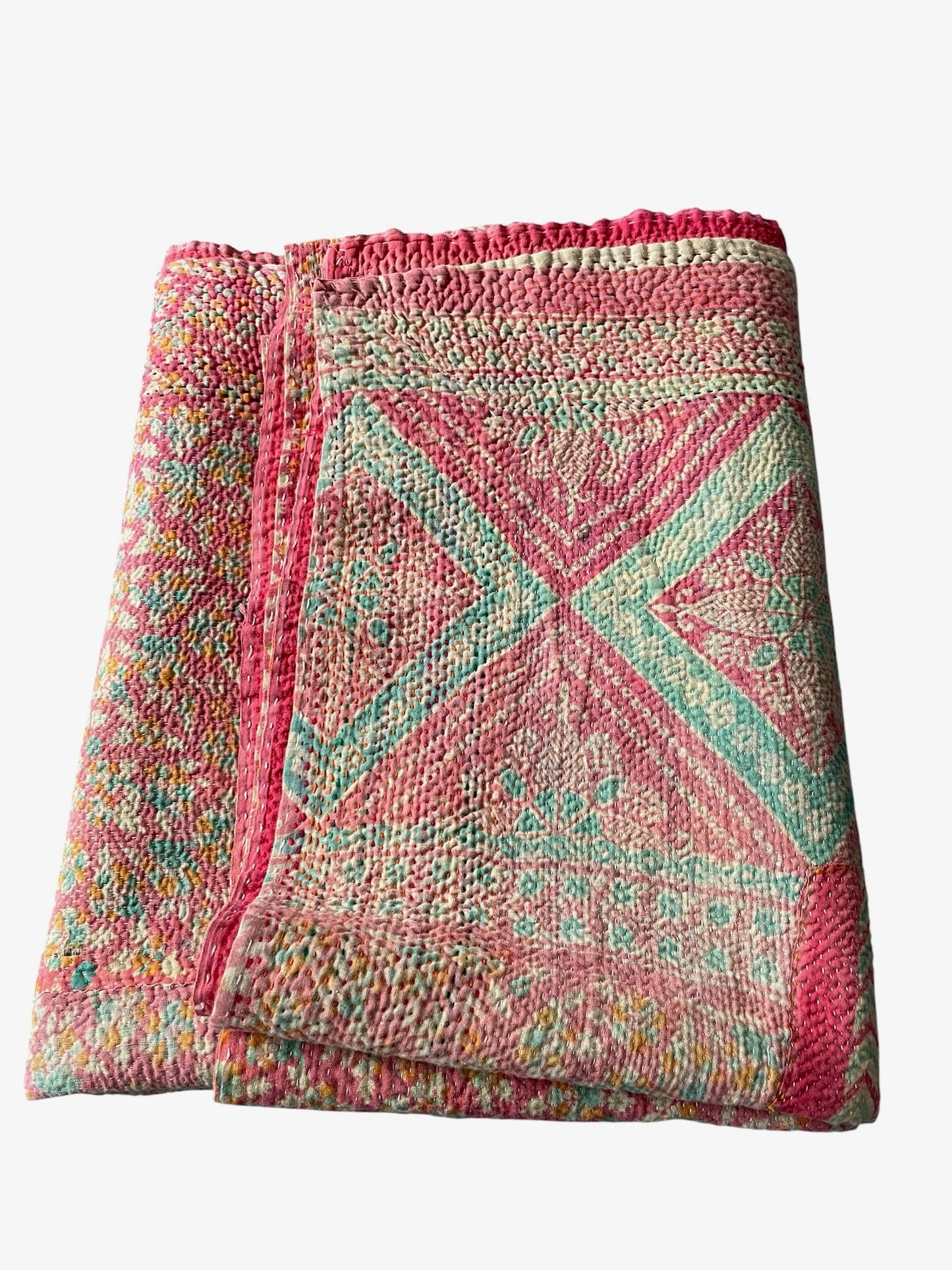 
                  
                    faded coral green yellow kantha quilt single bedspread cotton washable comforter sofa throw
                  
                