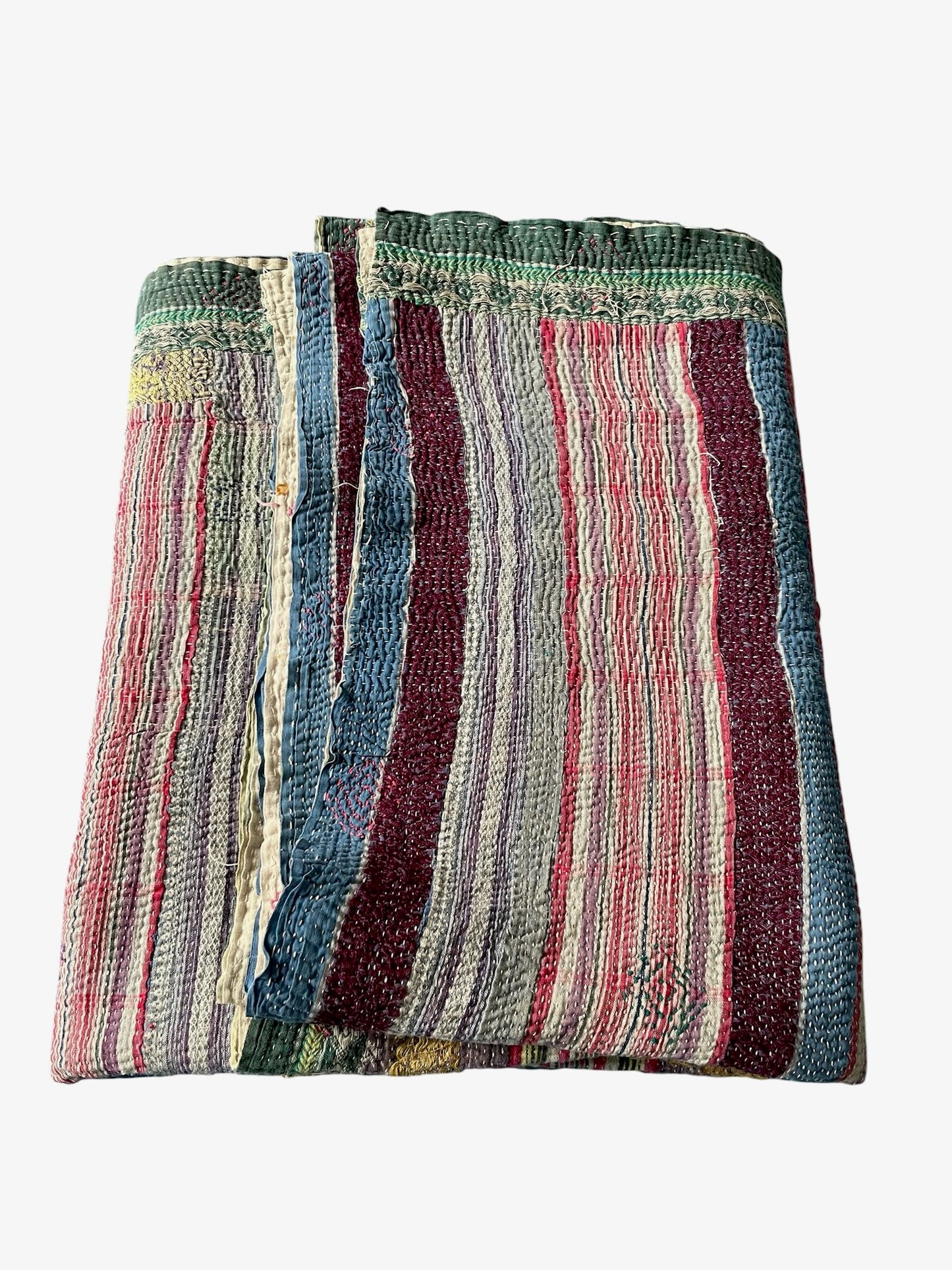 
                  
                    blue pink purple green striped vintage kantha quilt sofa throw single bedspread cotton washable
                  
                