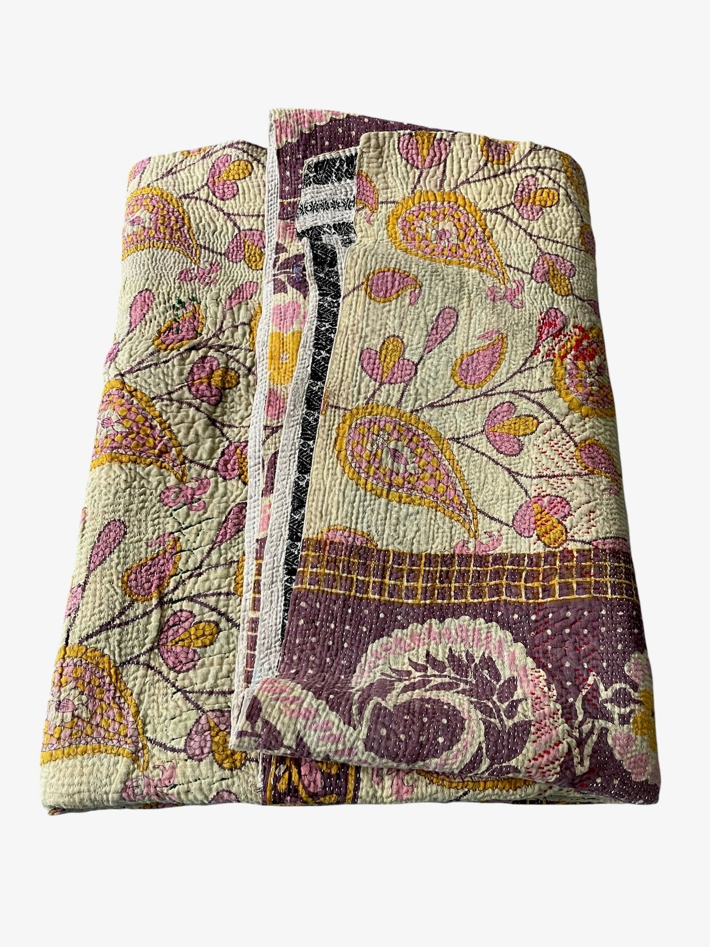 
                  
                    pink orange purple kantha quilt cotton single bedspread washable comforter handstitched throw
                  
                