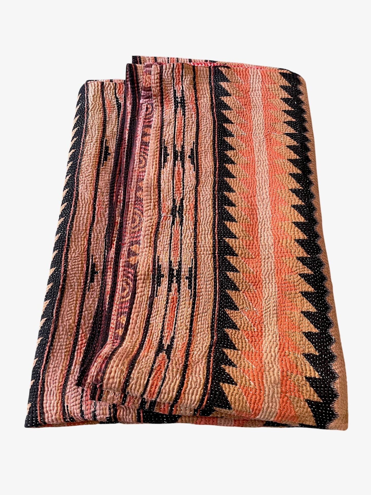 
                  
                    terracotta dusky pink black striped kantha quilt single bedspread single comforter sofa throw
                  
                