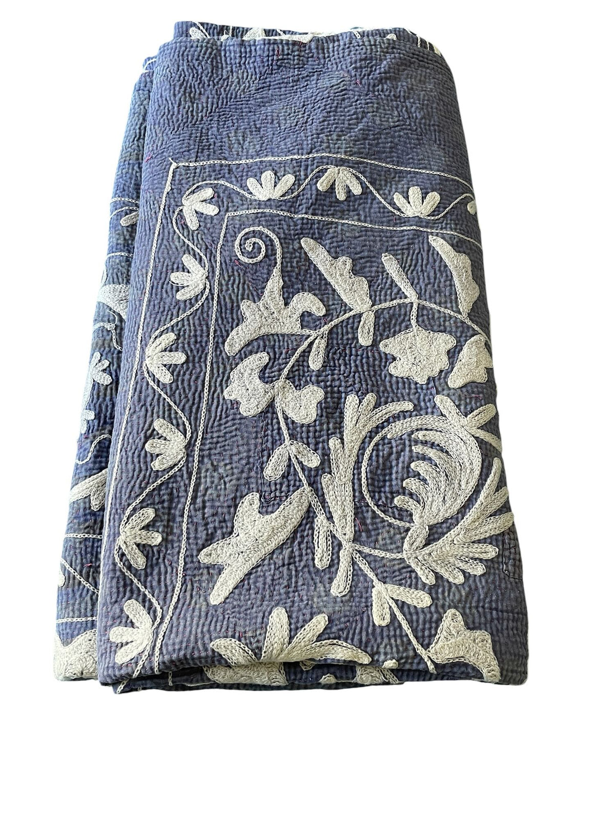 
                  
                    blue white embroidered suzani quilt large cotton comforter bedspread wall hanging machine washable
                  
                
