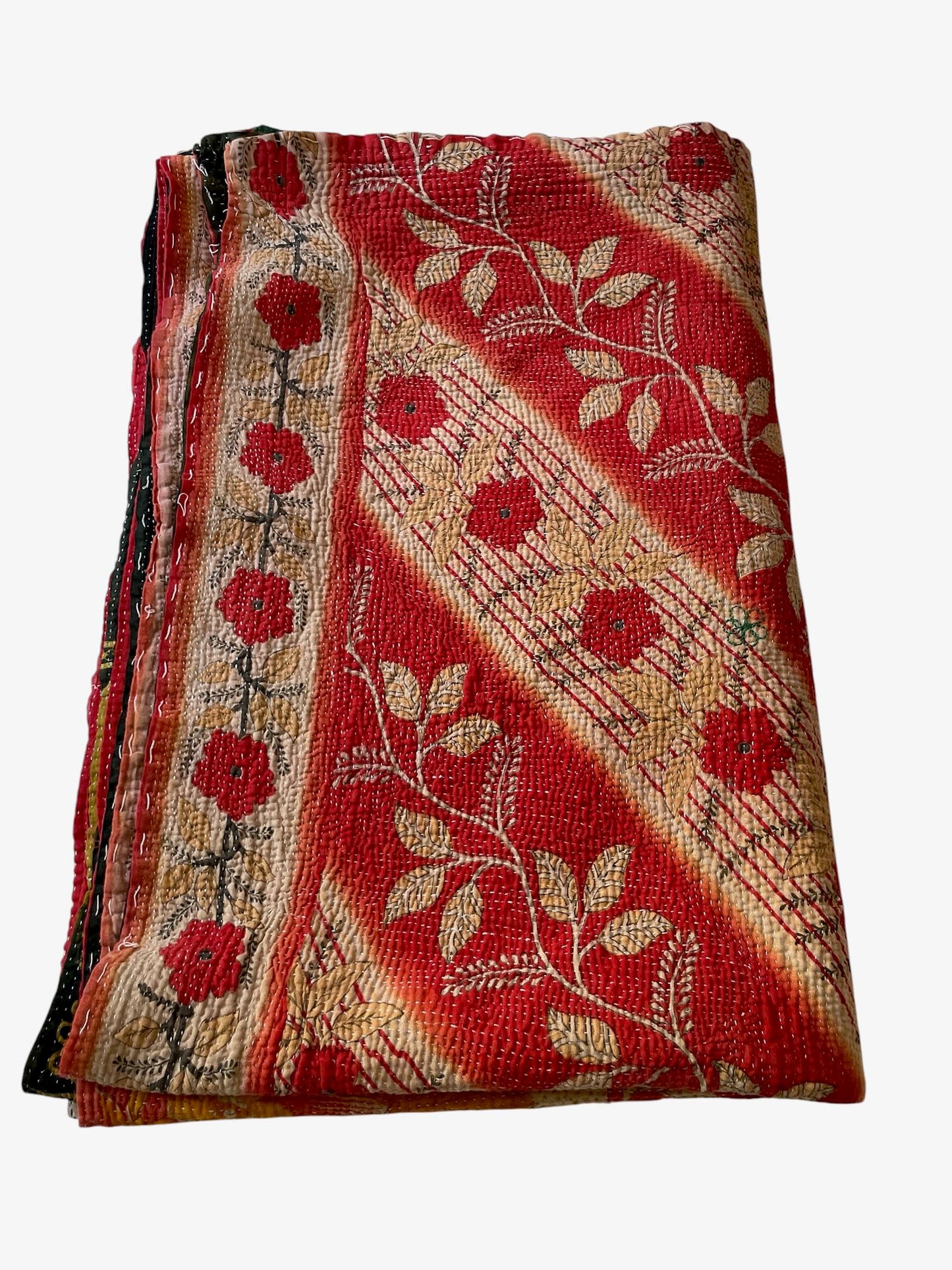 
                  
                    red pink yellow warm kantha quilt single bedspread in cotton machine washable sofa throw
                  
                