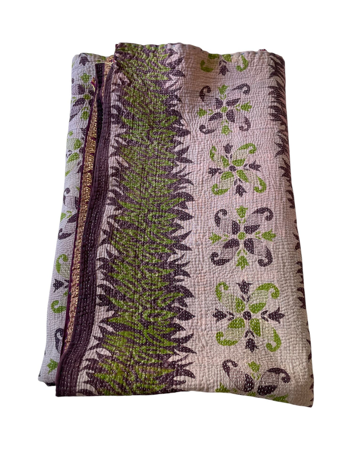
                  
                    green pink purple kantha quilt single bedspread cotton washable sofa throw handstitched comforter
                  
                