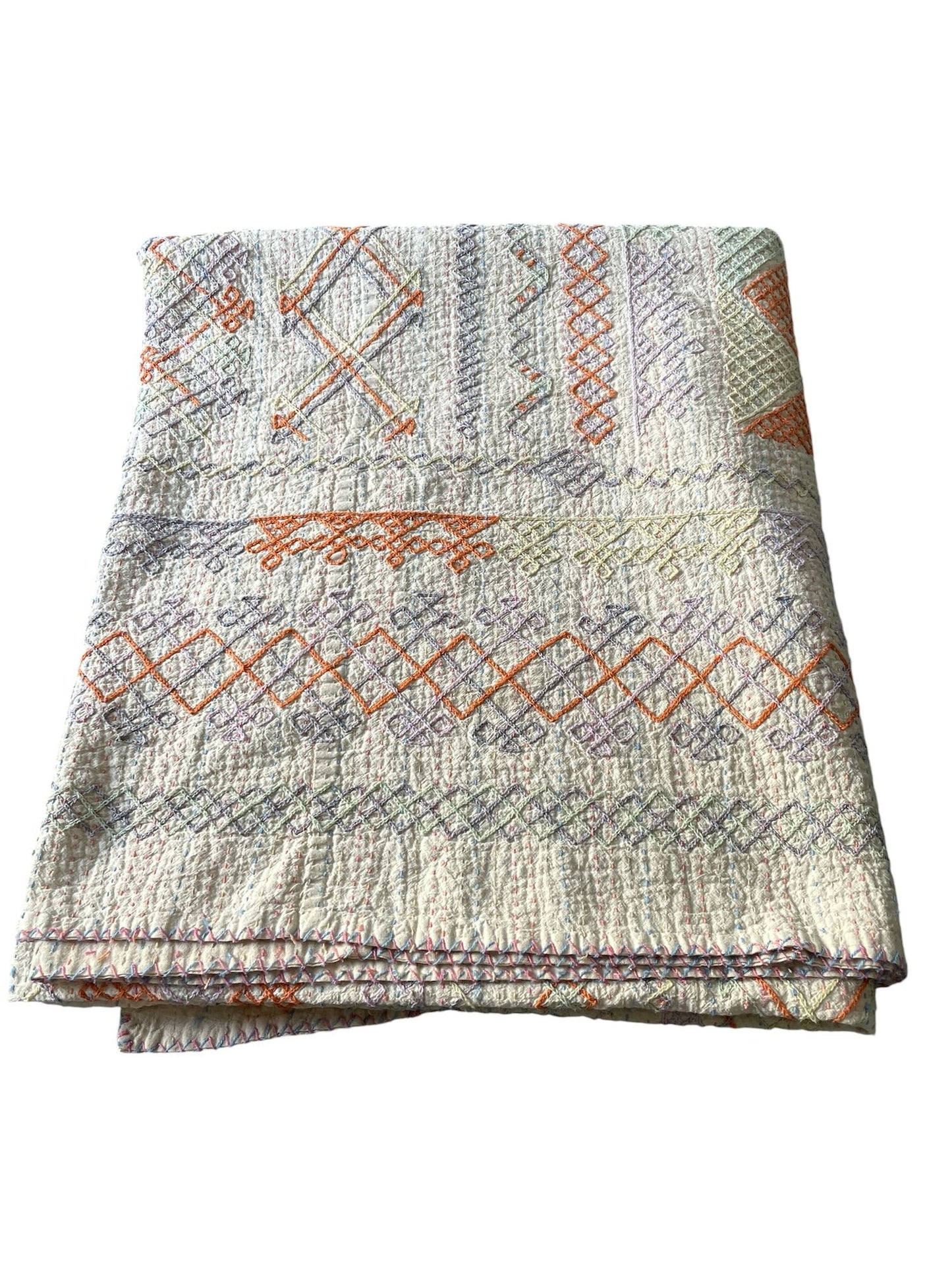 
                  
                    pastel colours ralli quilt large embroidered kantha bedspread hand made cotton washable
                  
                