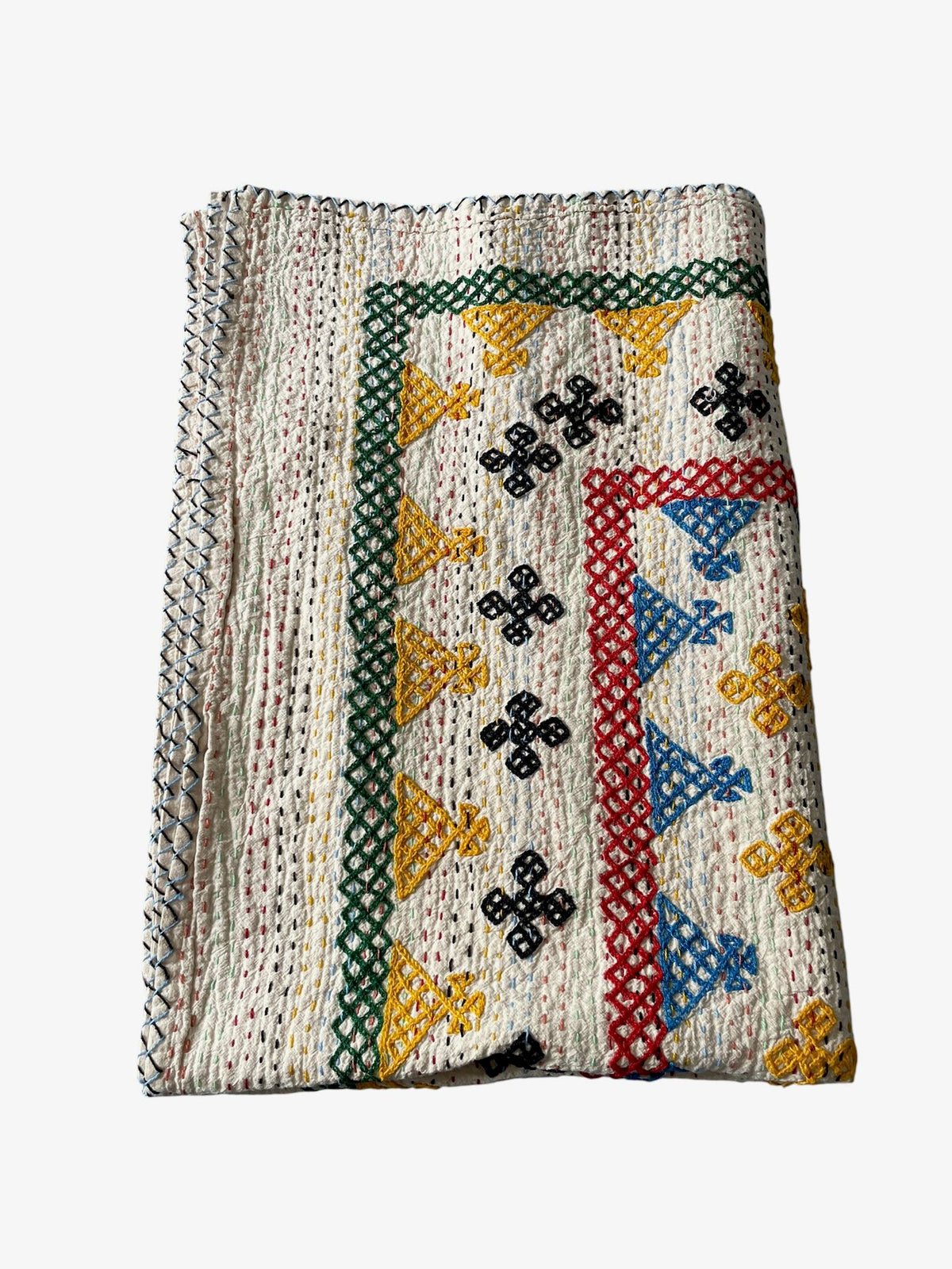
                  
                    red blue green yellow embroidered quilt single cotton cream background kids bedspread washable
                  
                