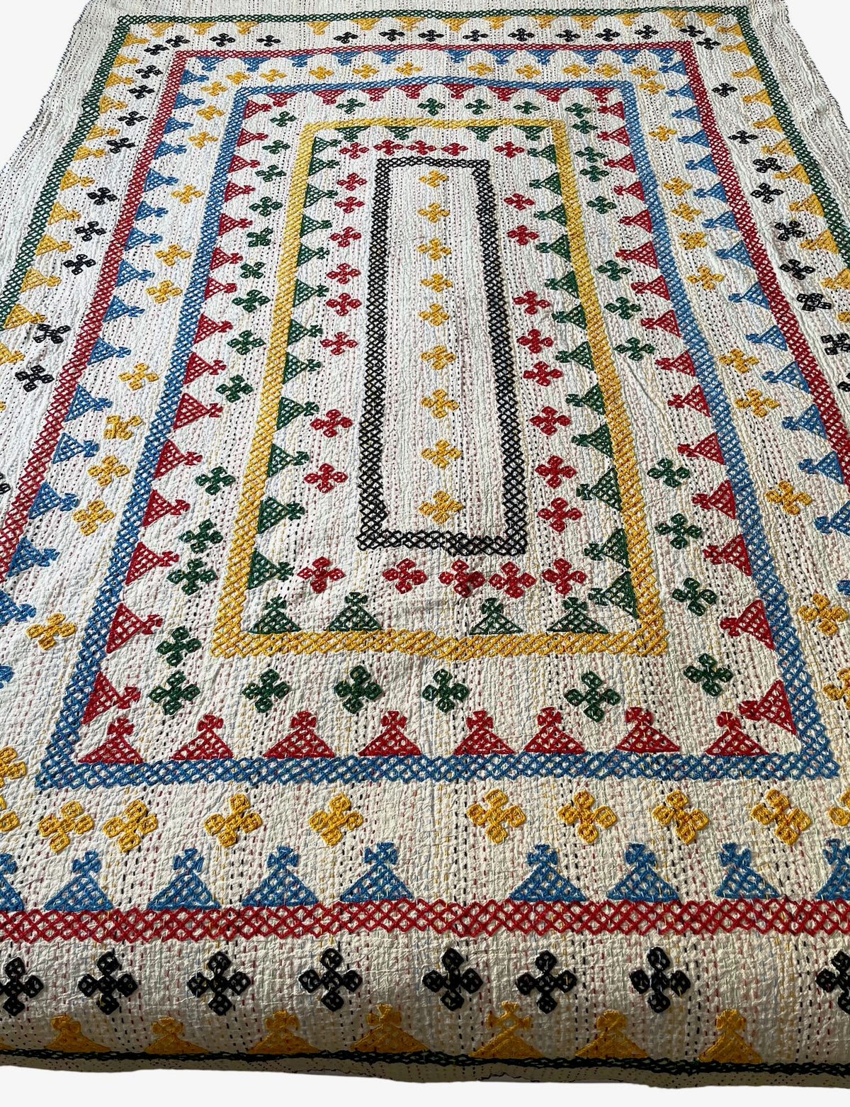 red blue green yellow embroidered quilt single cotton cream background kids bedspread washable
