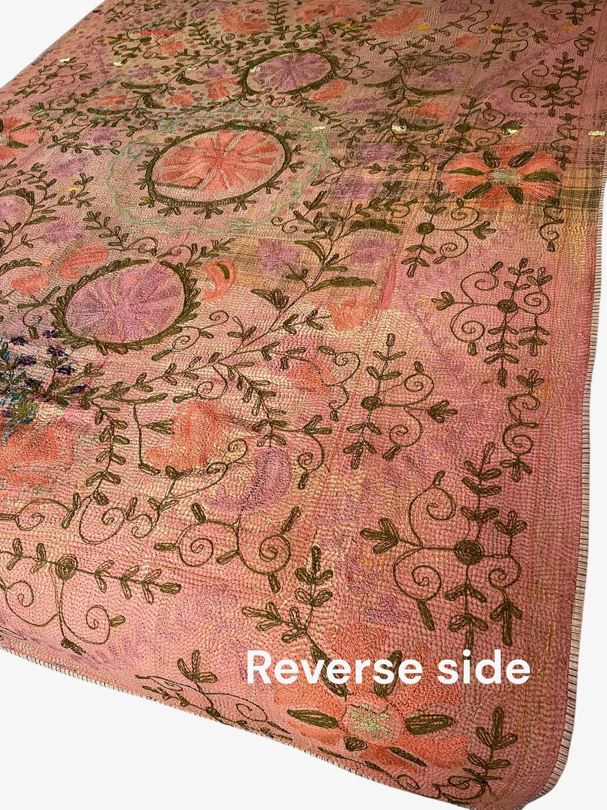 
                  
                    dusky pink rose brown coral kantha quilt uk embroidered suzani sofa throw cotton comforter washable
                  
                