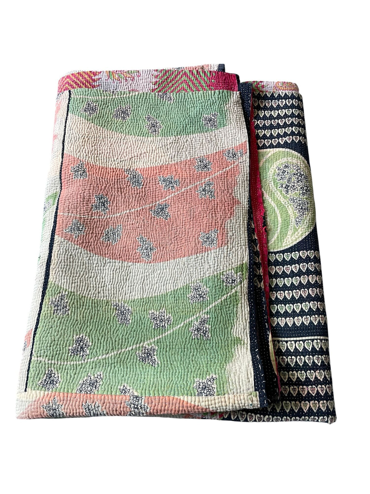 
                  
                    apple green plaster pink single bedspread vintage kantha quilt floral pattern cotton washable uk
                  
                