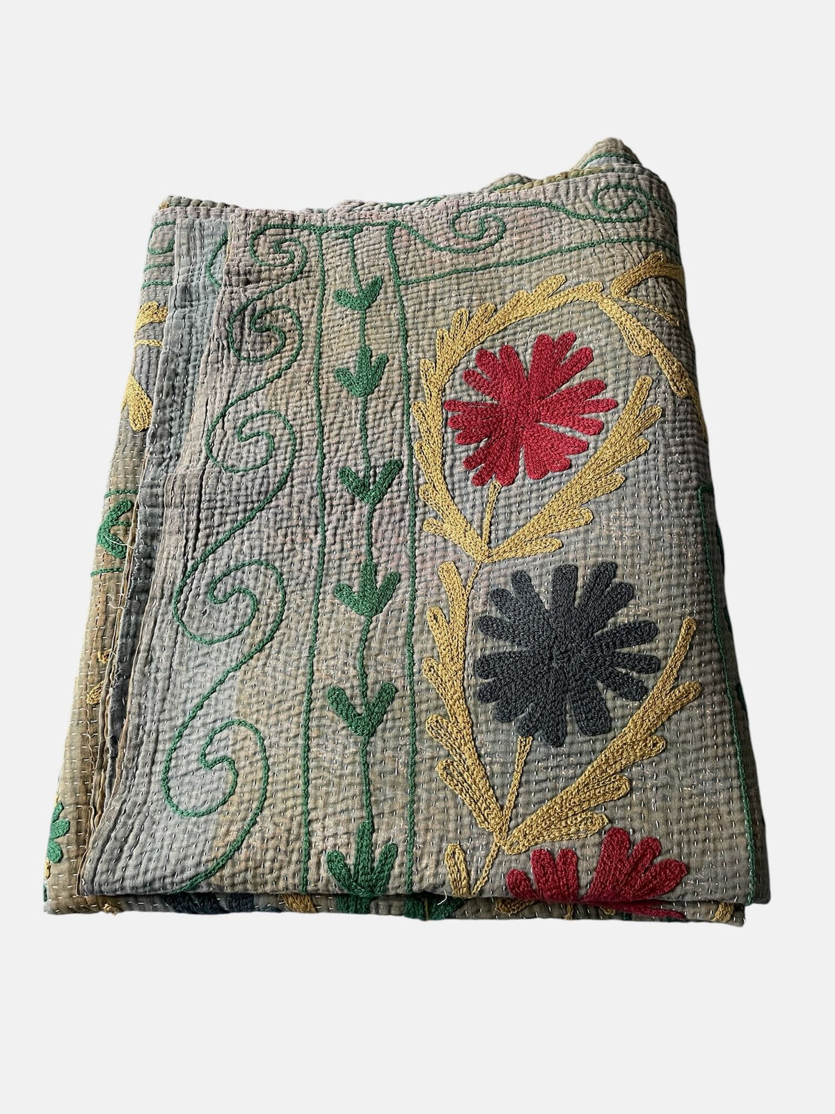 
                  
                    Vintage Kantha Throw Blue Grey with Suzani Embroidery 530
                  
                