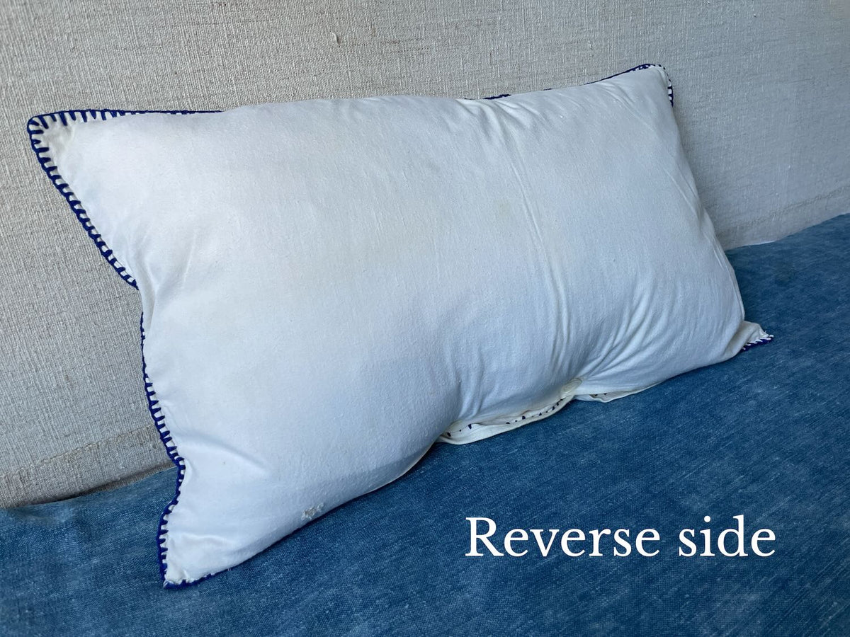 
                  
                    blue star on white cushion hand embroidered vintage pillow folk art textile couch pillow UK
                  
                