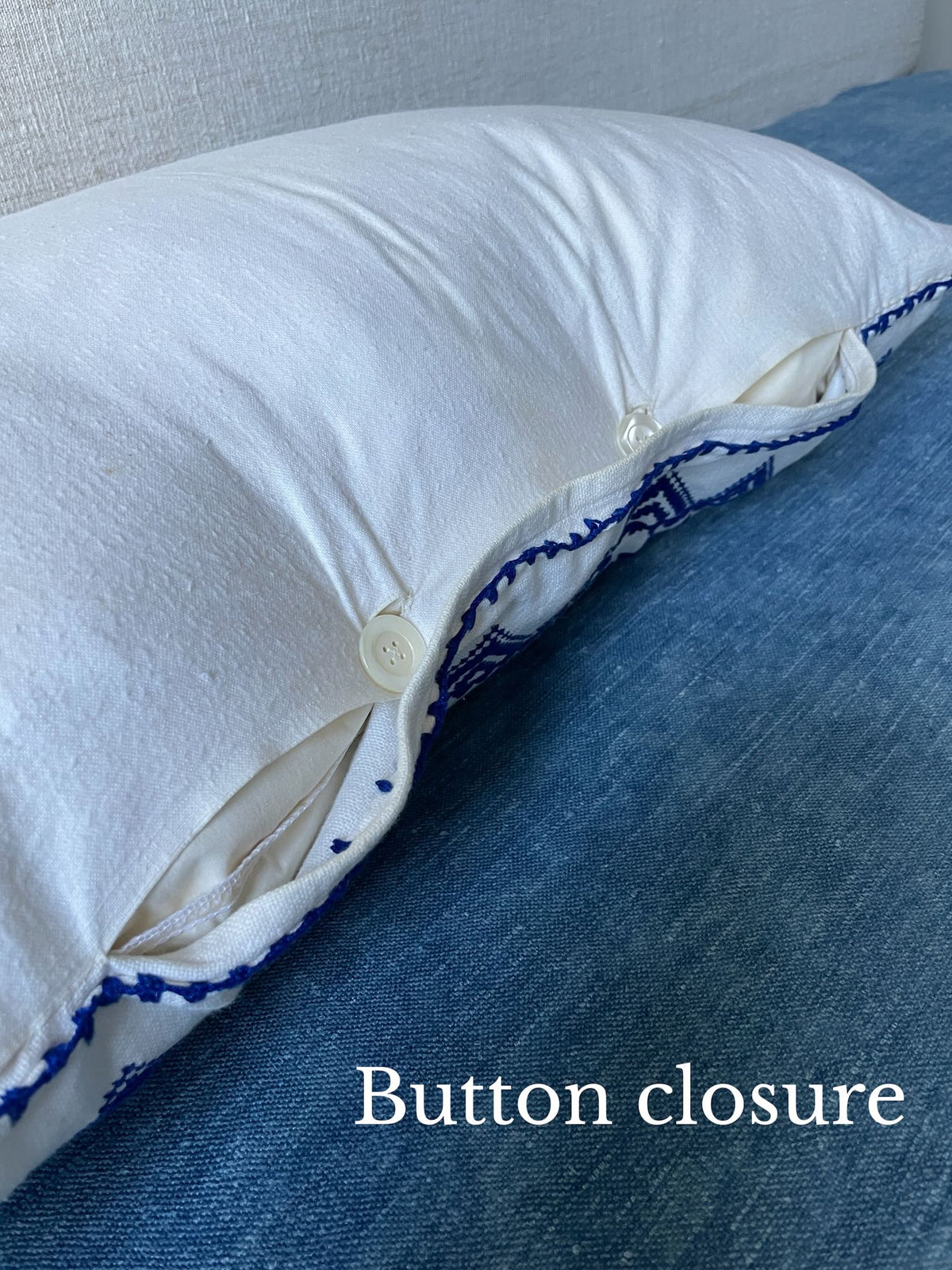 
                  
                    blue star on white cushion hand embroidered vintage pillow folk art textile couch pillow UK
                  
                
